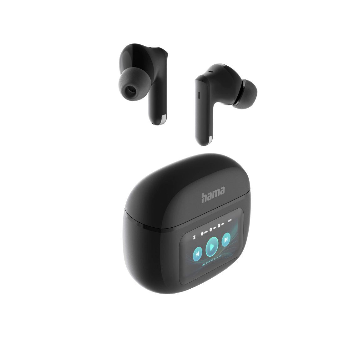 Hama TWS Bluetooth-Kopfhörer (In-Ear-Kopfhörer mit Touchscreen, ANC, ENC) Bluetooth-Kopfhörer (Active Noise Cancelling (ANC), Sprachsteuerung, Transparenzmodus, True Wireless, integrierte Steuerung für Anrufe und Musik, Google Assistant, Siri, Bluetooth 5.4, 20 h Akkulaufzeit, USB-C-Charging, Transparency Mode)