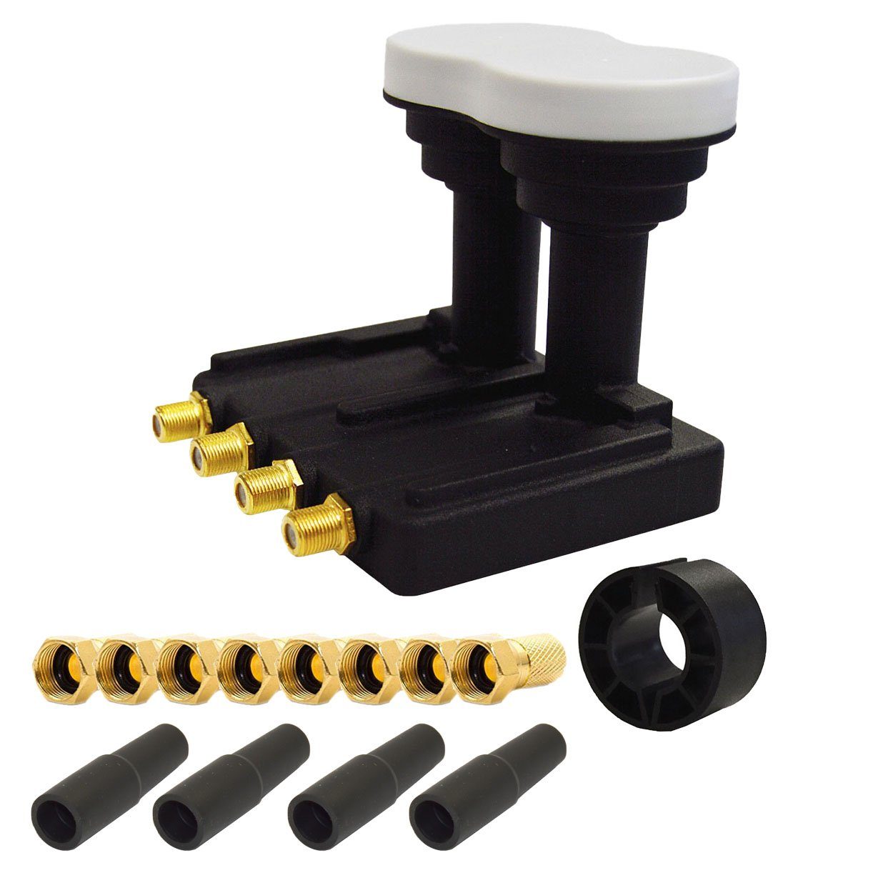 PremiumX Quad Monoblock Lnb 3° für 4 Teilnehmer 8x F-Stecker und 4x Gummitülle Monoblock-LNB
