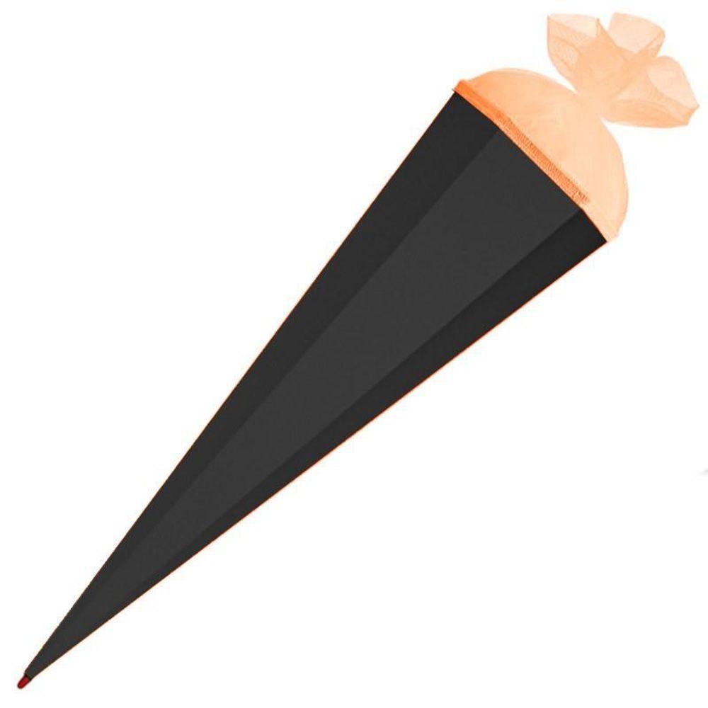 Roth Schultüte Basteltüte Schwarz, 85 cm, eckig, mit orangem Tüllverschluss, Zuckertüte für Schulanfang