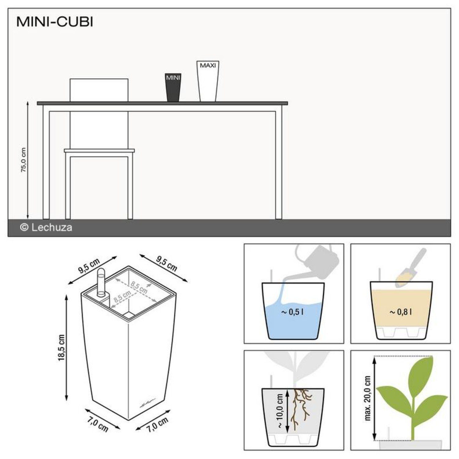 weiß Mini-Cubi Lechuza® Pflanzkübel hochglanz Pflanztopf