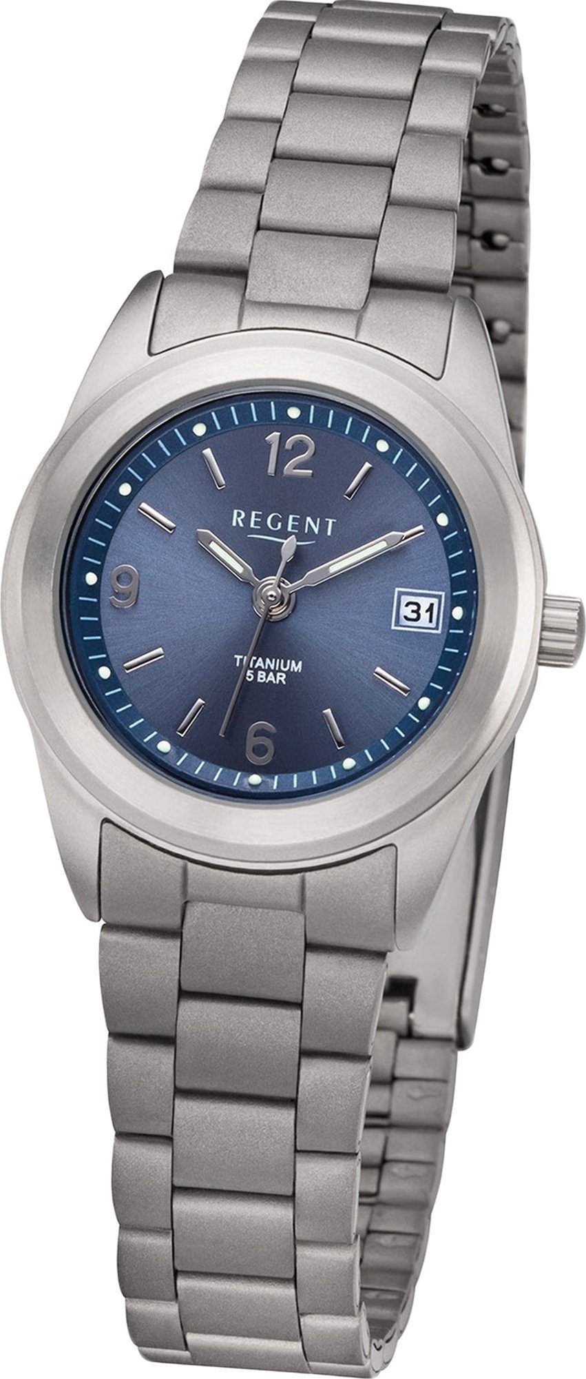 Regent Quarzuhr Regent Metall Damen Uhr F-1168 Analog, Damenuhr Metallarmband silber, rundes Gehäuse, klein (ca. 26mm)