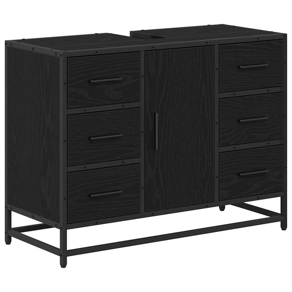 vidaXL Badezimmer-Set Badezimmermöbel-Set 3 stk. Schwarz Eichen-Optik, (3-St) – Bild 5 von 5