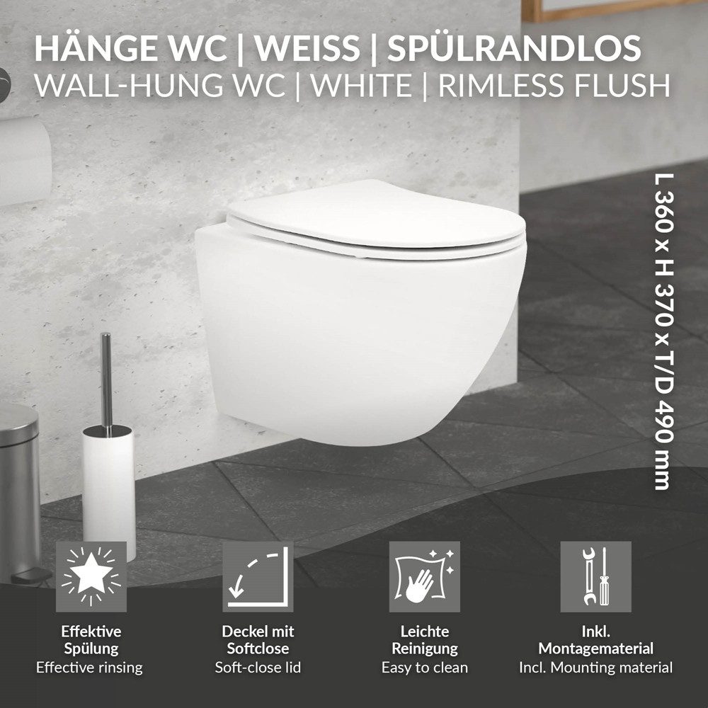 LuxeBath Tiefspül-WC Spülrandloses Hänge WC Keramik günstig online kaufen