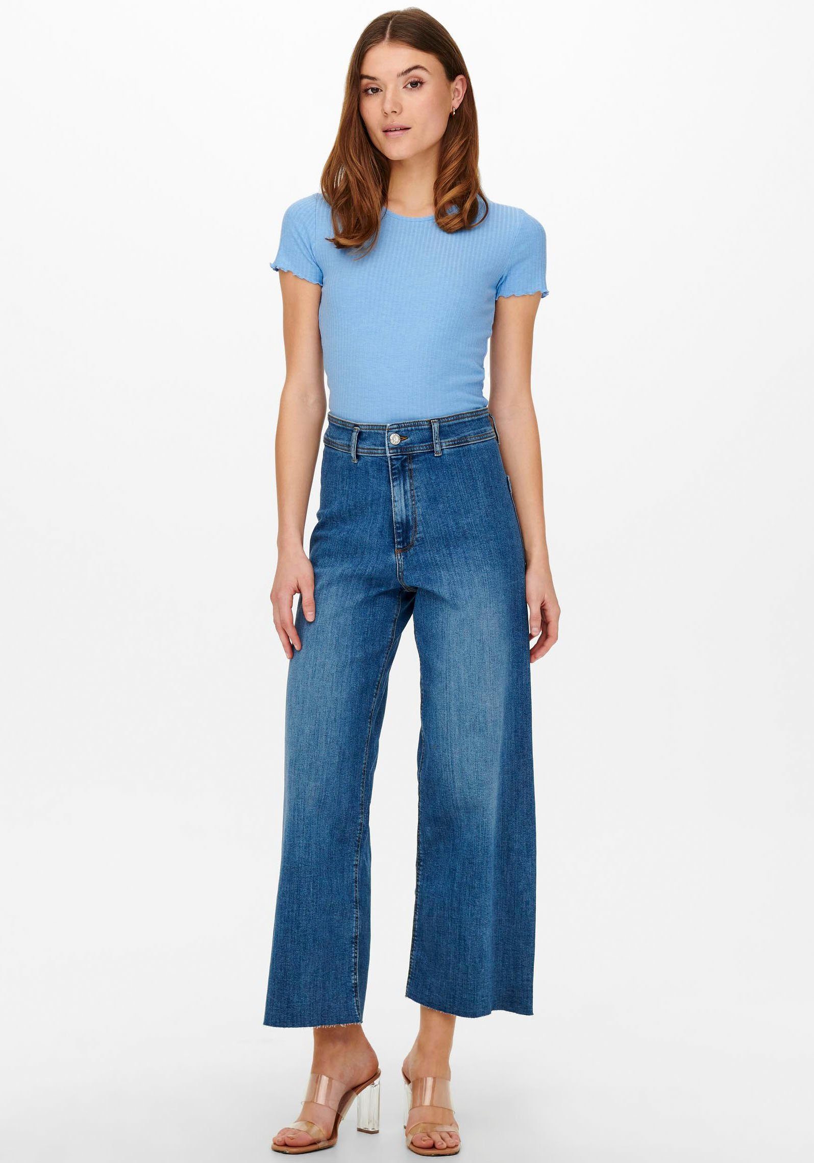 ONLY Rundhalsshirt ONLEMMA S/S SHORT TOP NOOS JRS Rundhals, modisch, regular fit, gewellter Abschluss, unifarben