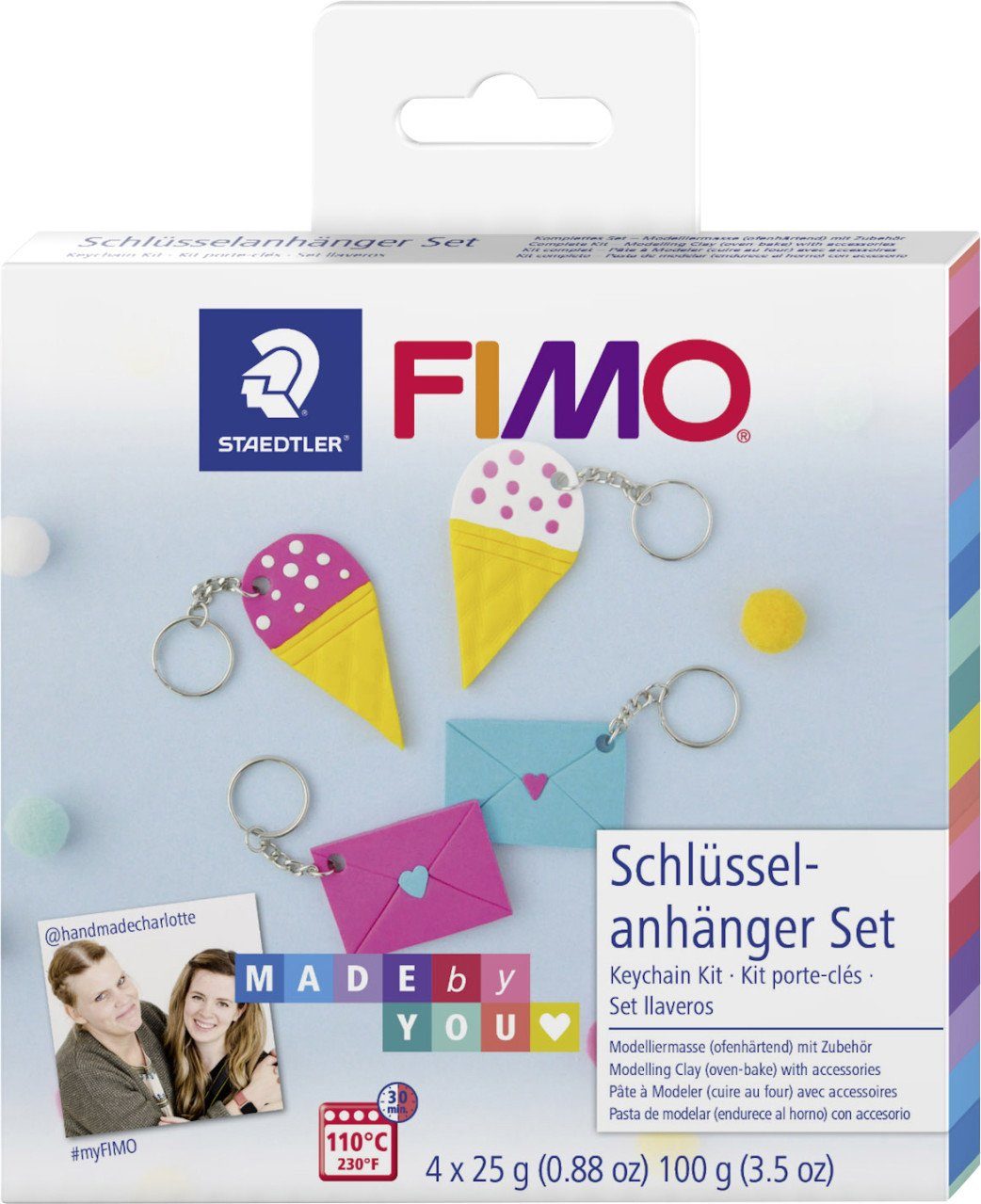 STAEDTLER Bastelfilz Glorex FIMO DIY Set Schlüsselanhänger 4 x 25 g