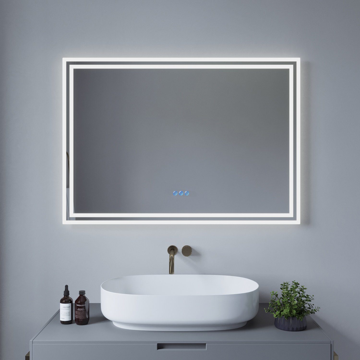 AQUABATOS Badspiegel LED Badspiegel 100x70cm 140x70cm Badezimmerspiegel mit Beleuchtung (Bad Spiegel mit Licht Wandspiegel mit Touch-Schalter Lichtspiegel), Dimmbar Beschlagfrei Kaltweiß Warmweiß Memory-Funktion IP44