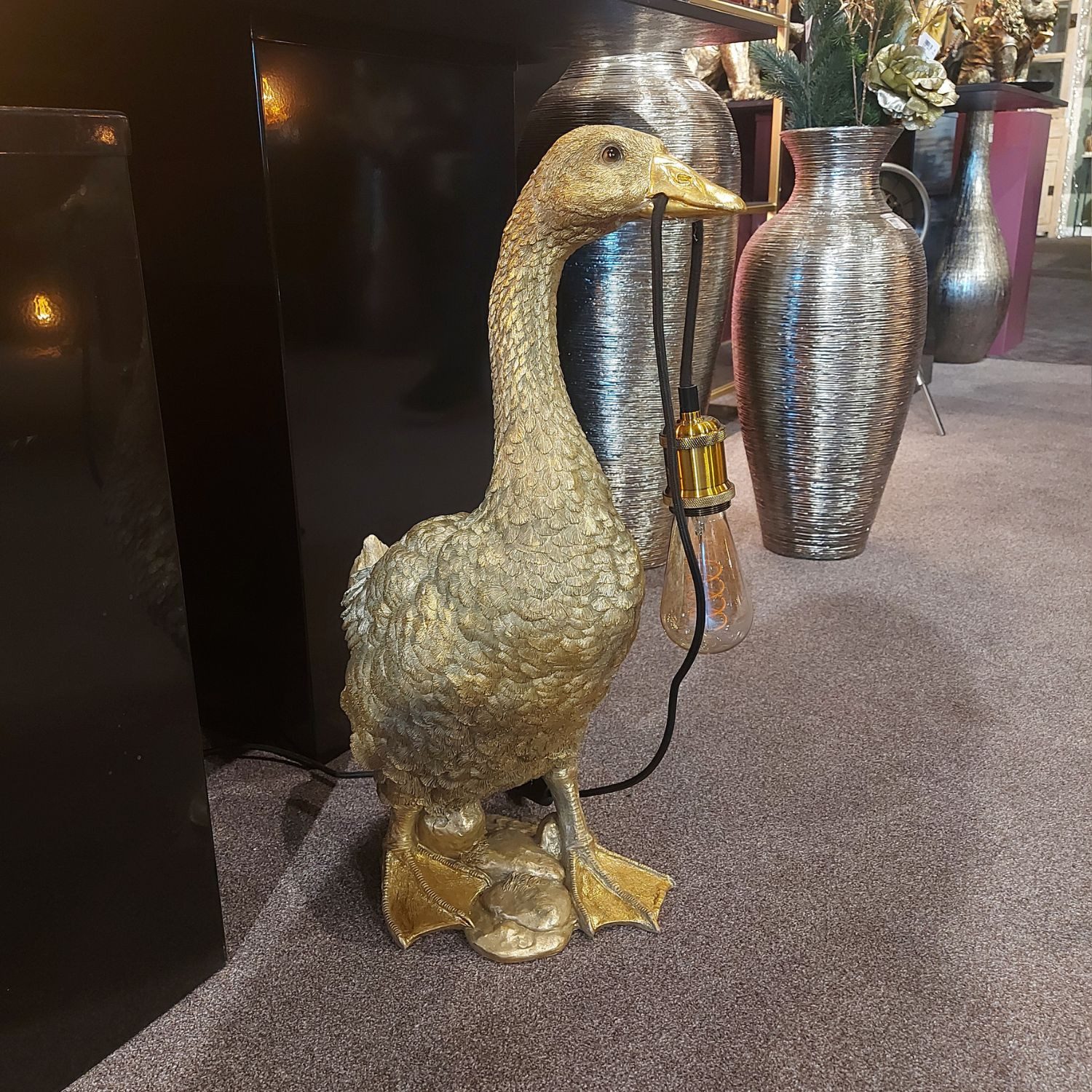 formano Tischleuchte Antik, mit Kabel, Gold, Gans, H: 60cm
