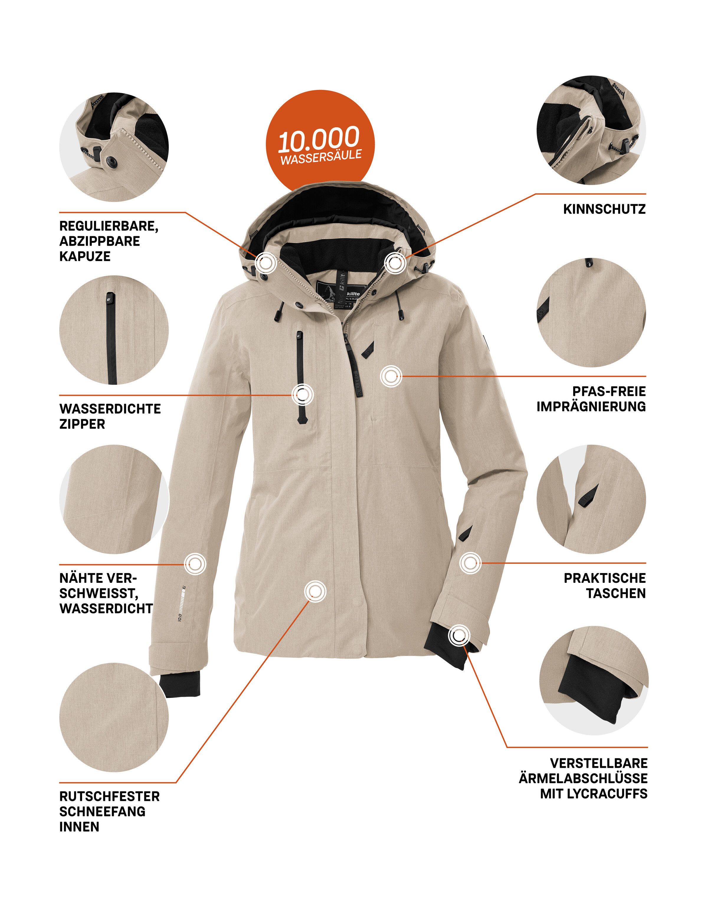 Killtec Skijacke KSW 35 WMN SKI JCKT Wasserdicht, atmungsaktiv, verstellbare Kapuze, viele Taschen – Bild 5 von 5