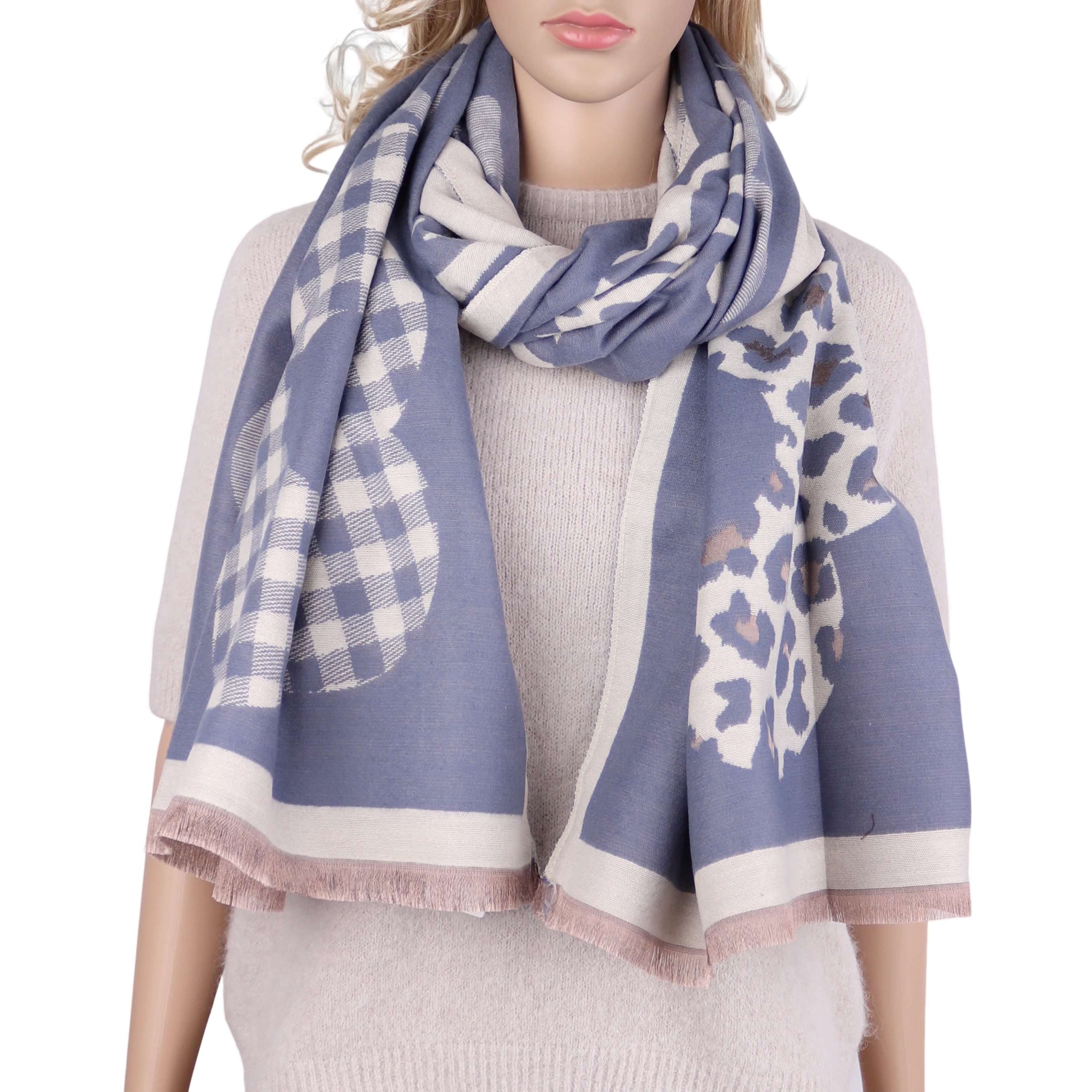 Modeschal weicher und warmer Schal Blumen Leomuster, 65x180cm