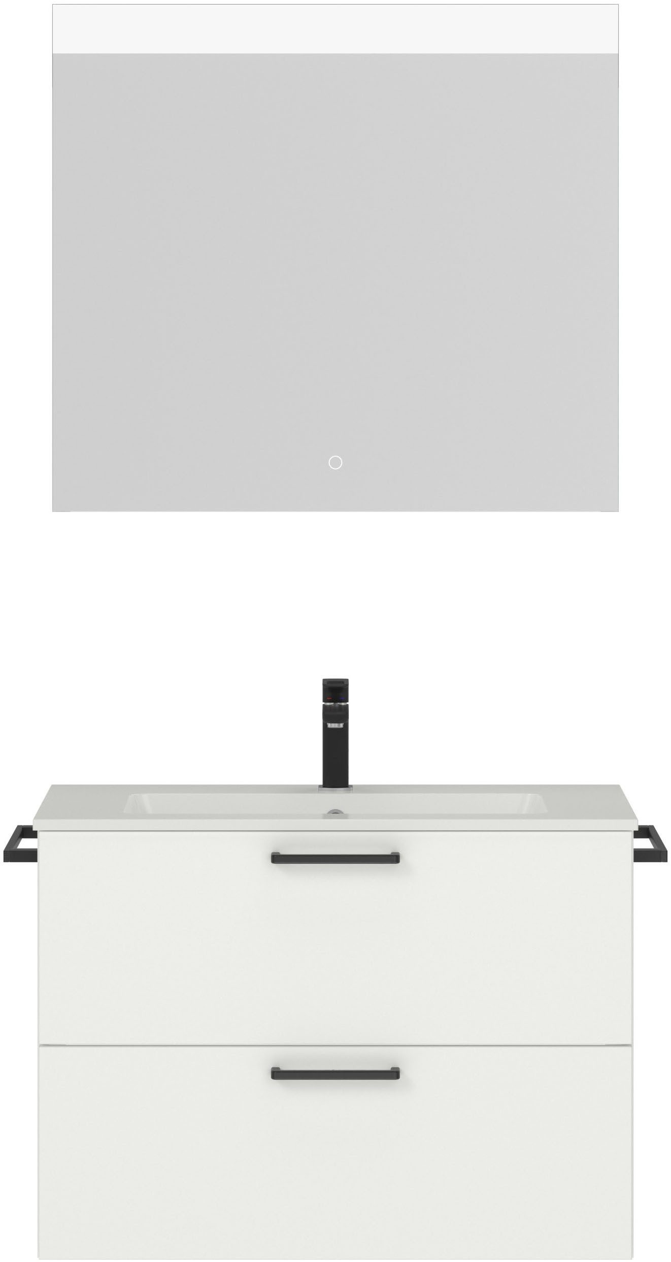 nobilia® Badmöbel-Set Tolvina, (2-St., vormontiert, mit Soft-Close), inkl. Spiegel mit Touch-Sensor, in vier Breiten