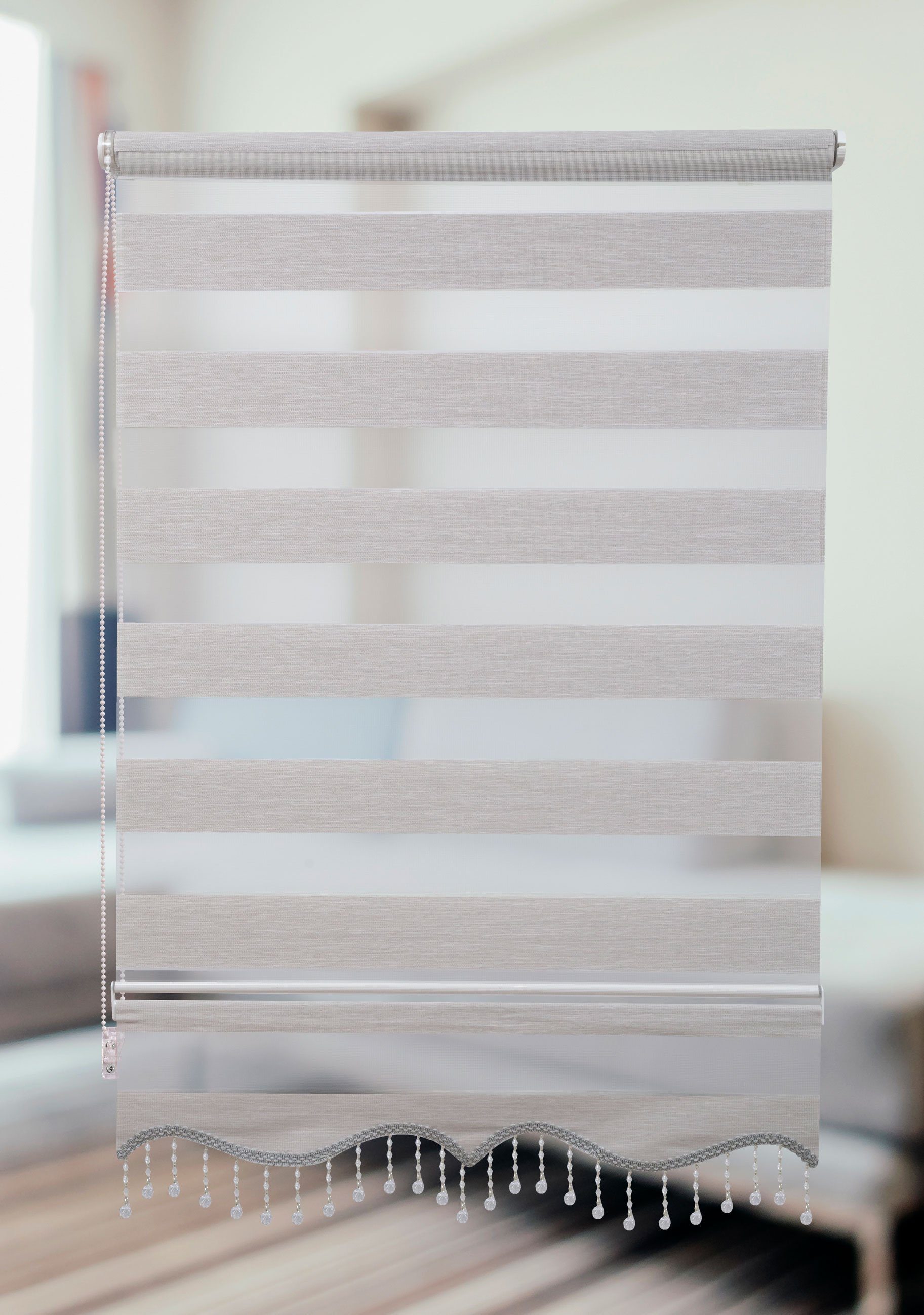 Doppelrollo Klemmfix Doppelrollo mit Perlen Volant in versch. Farben, Pliss günstig online kaufen