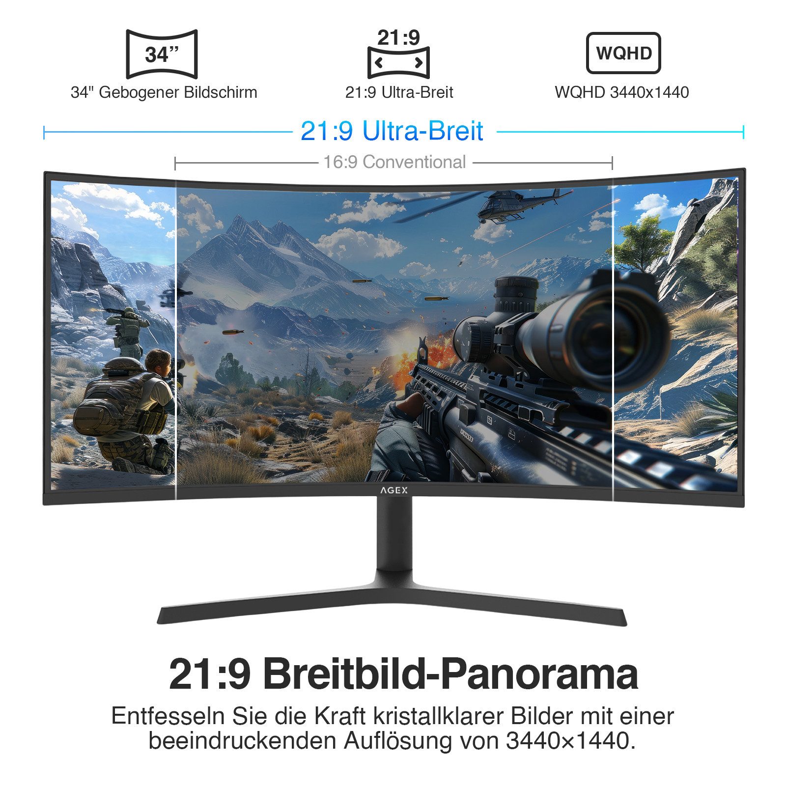 Z-EDGE 34 Zoll 1500R Curved Monitor 240Hz, höhenverstellbarer Standfuß Curved-Gaming-Monitor (86,36 cm/34 ", 3440 × 1440 px, UWQHD, 1 ms Reaktionszeit, 240 Hz, VA‑Panel, VA-Panel 1ms MPRT FreeSync HDR VESA‑kompatibel)