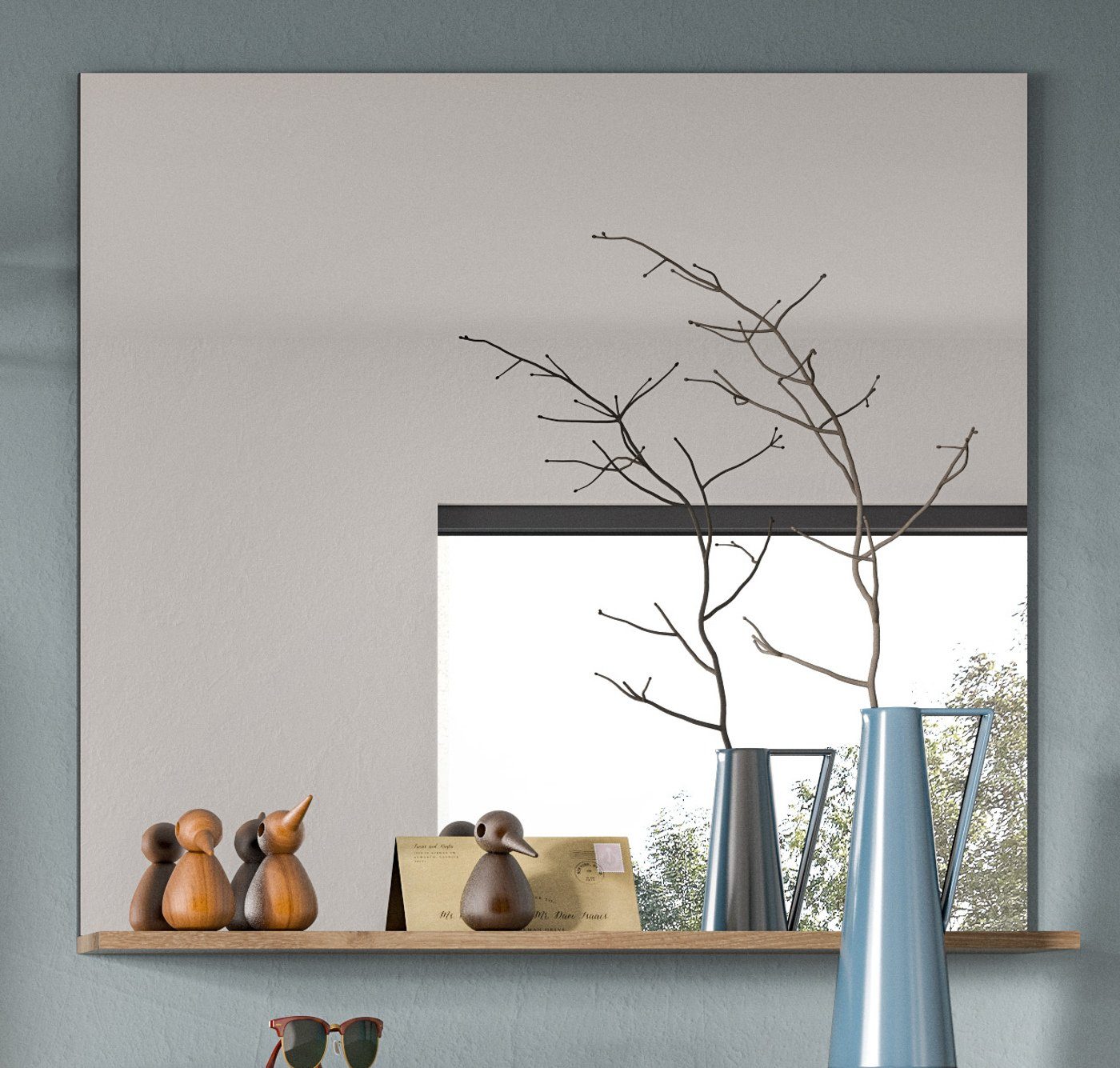 cm), Mason 84 x xonox.home Eiche und grau, (Garderobenspiegel Wandspiegel mit Basalt 90 Nox Ablage