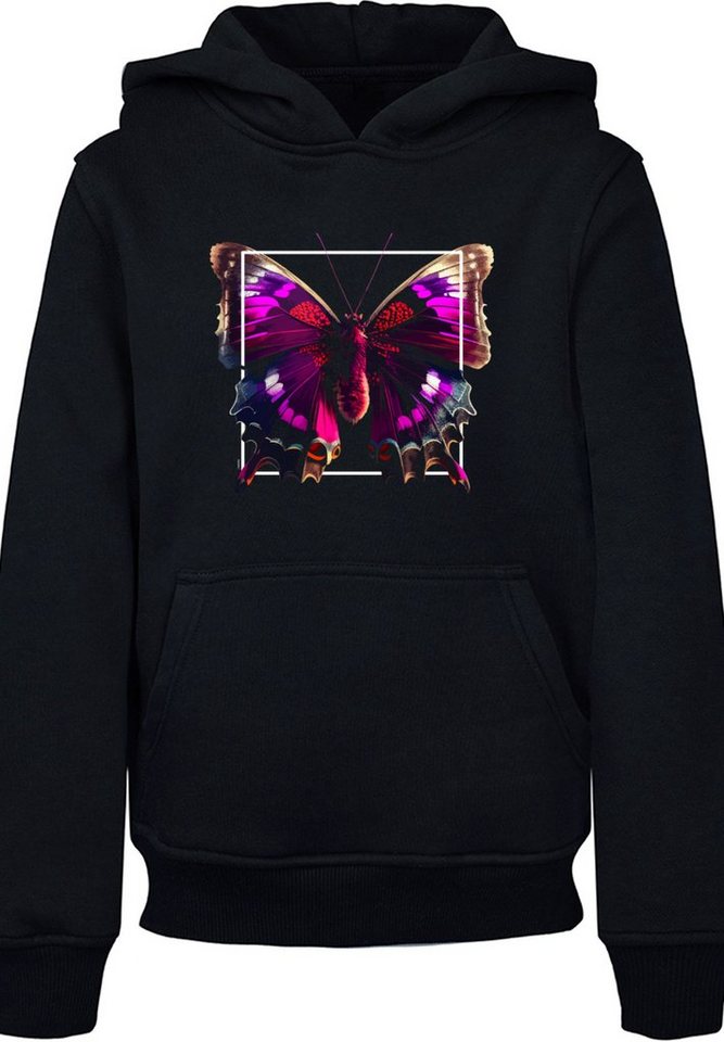 F4NT4STIC Kapuzenpullover Pink Schmetterling HOODIE UNISEX Print, Das Model  ist 145 cm groß und trägt Größe 145/152