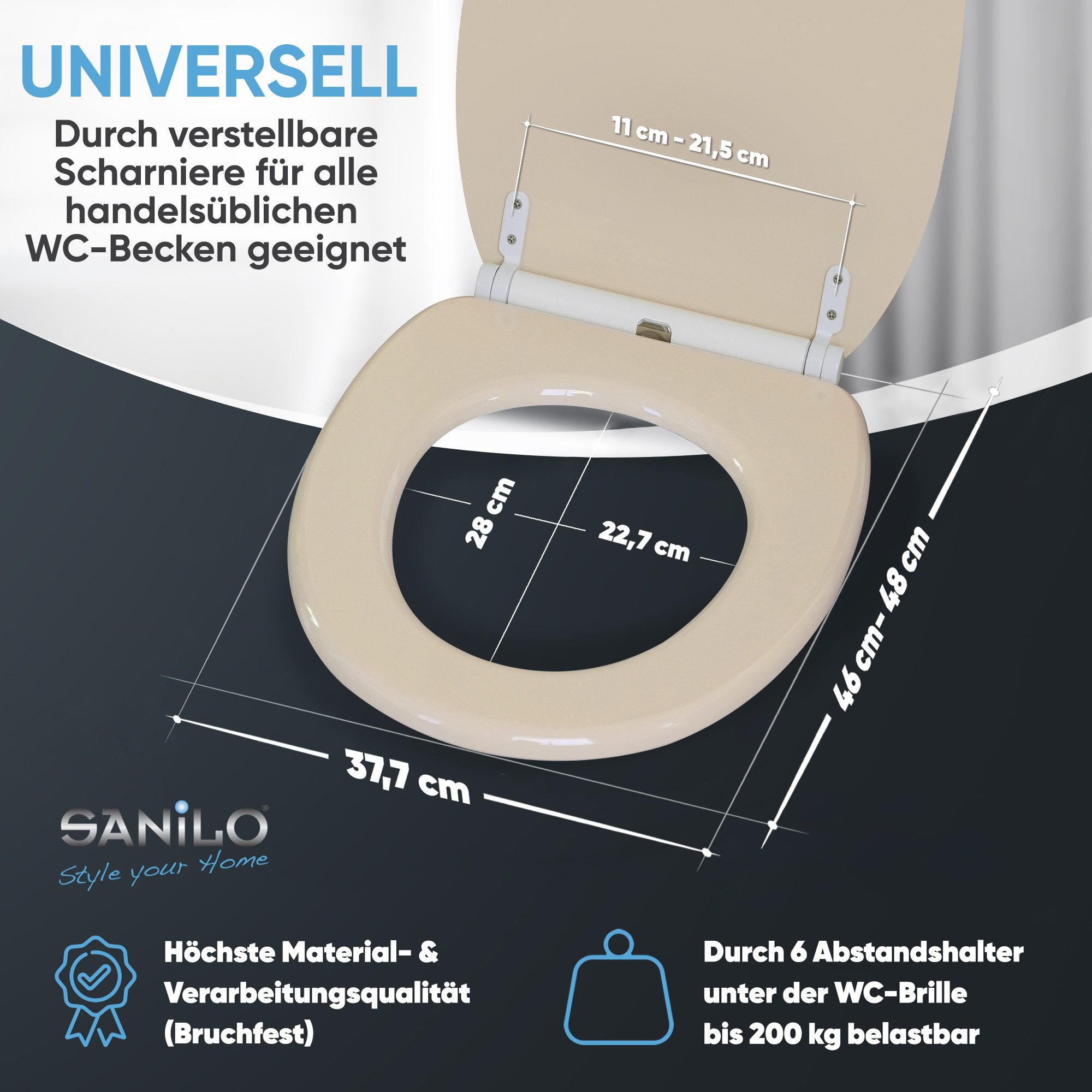 Sanilo WC-Sitz Bahamabeige mit Absenkautomatik & Quick Release, Premium Toilettendeckel, abnehmbar, leichte Montage von oben – Bild 4 von 5