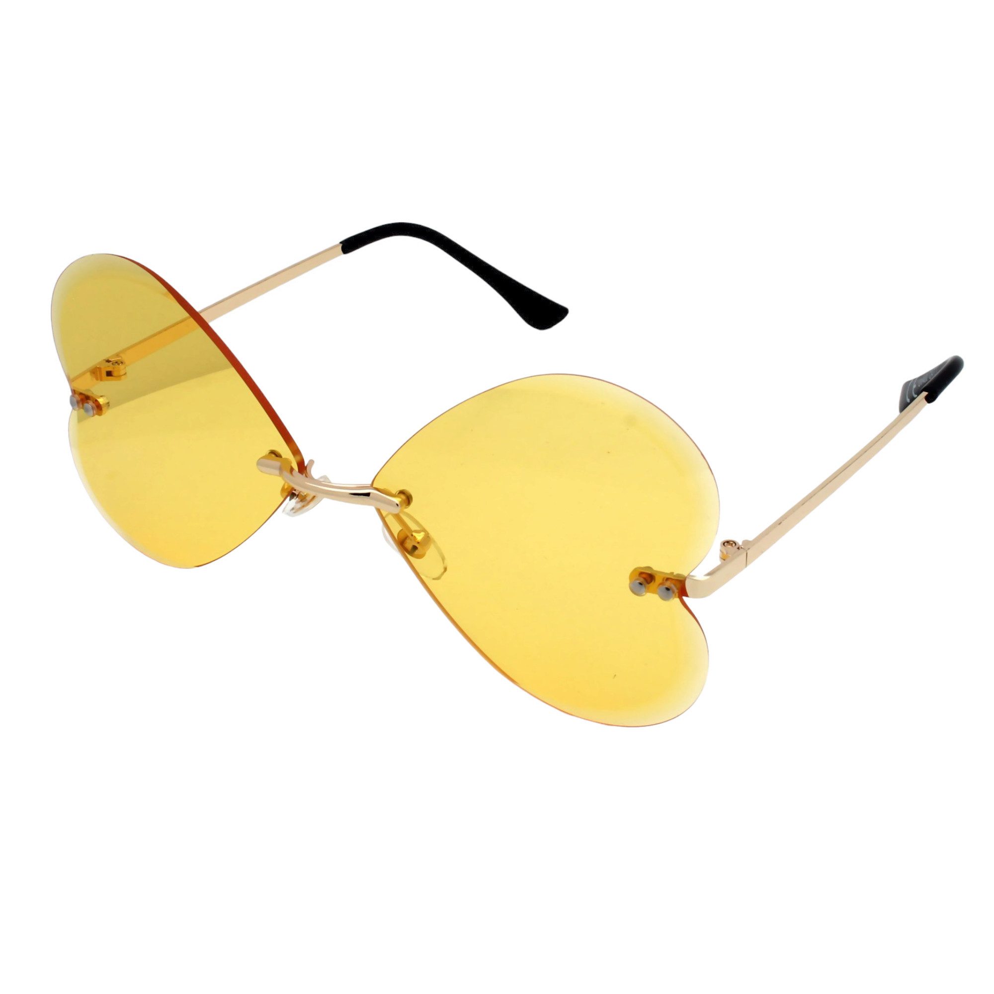LUXXADA Sonnenbrille (Große Herzbrille Festivalbrille in Herz Form Rahmenlos) Gläser Getönt mit Facettenschliff Farben Gelb Lila Rosa