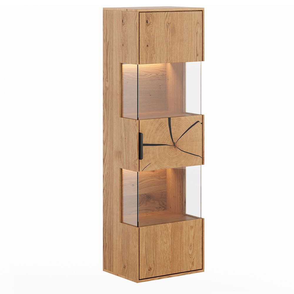 Feldmann-Wohnen Hängevitrine Tirano (1-türig, mit Einlegeböden, mit Glaseinsatz, 1-St., Massivholz, geölte Oberfläche) 43x33x142cm 1-türig Eiche Natur - Absetzungen Hirnholz