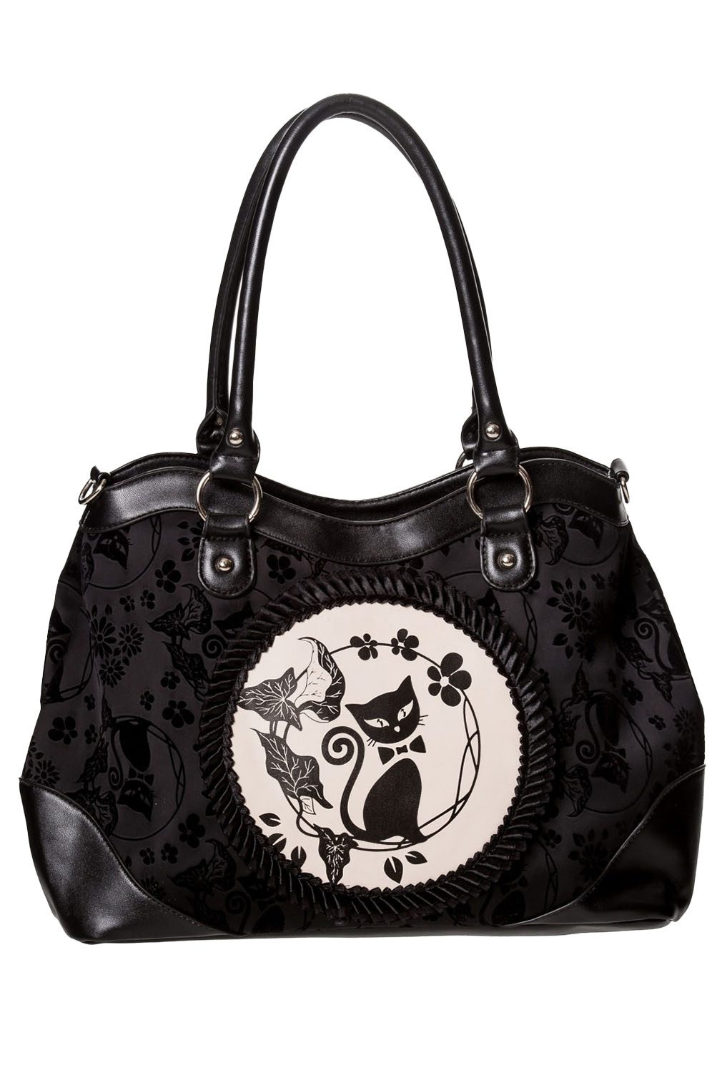 Banned Schultertasche Call Of The Phoenix Schwarz, Katze Gemme Samt Gothic