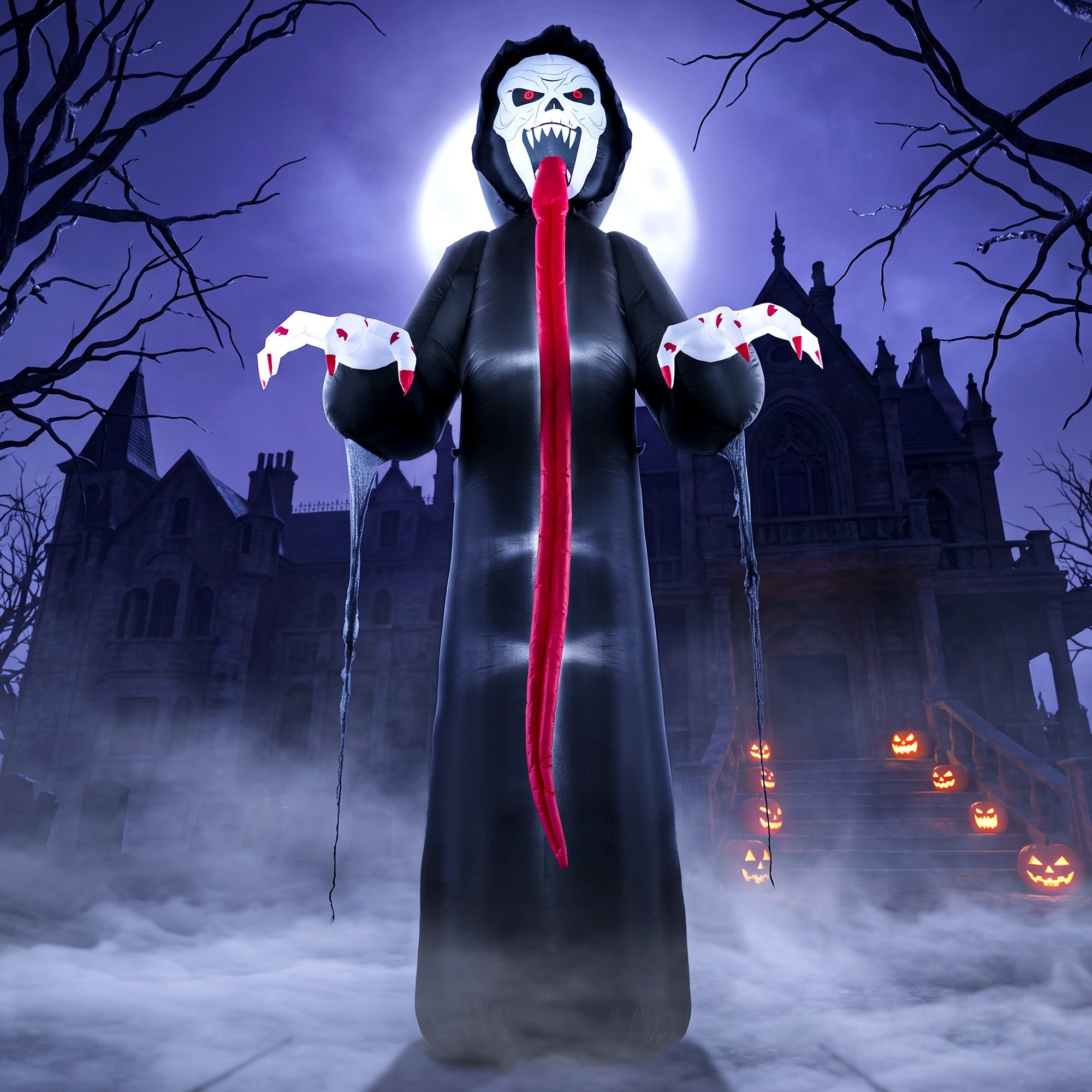 Outsunny LED-Dekofigur Aufblasbares Halloween-Skelett mit langer Zunge (Set, 1 St., 1-tlg), 310 cm, LED-Beleuchtung, schnelles Aufblasen