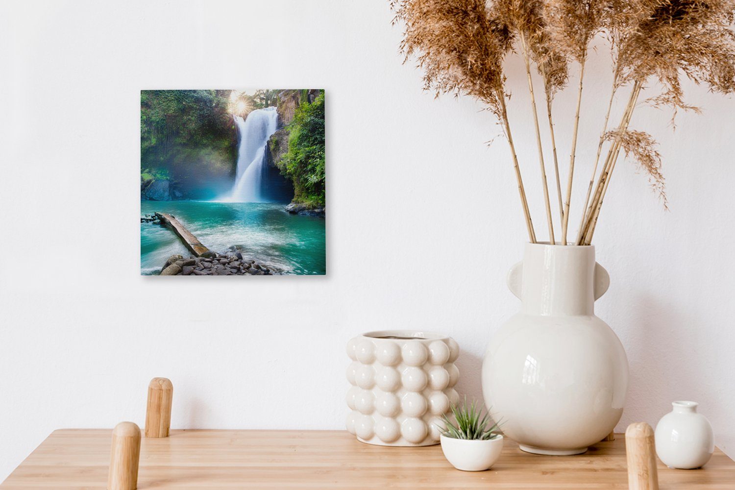 OneMillionCanvasses® Leinwandbild Wasserfall - Steine Wohnzimmer St), Wasser, - Landschaft - für Leinwand - Bilder Pflanzen (1 Schlafzimmer