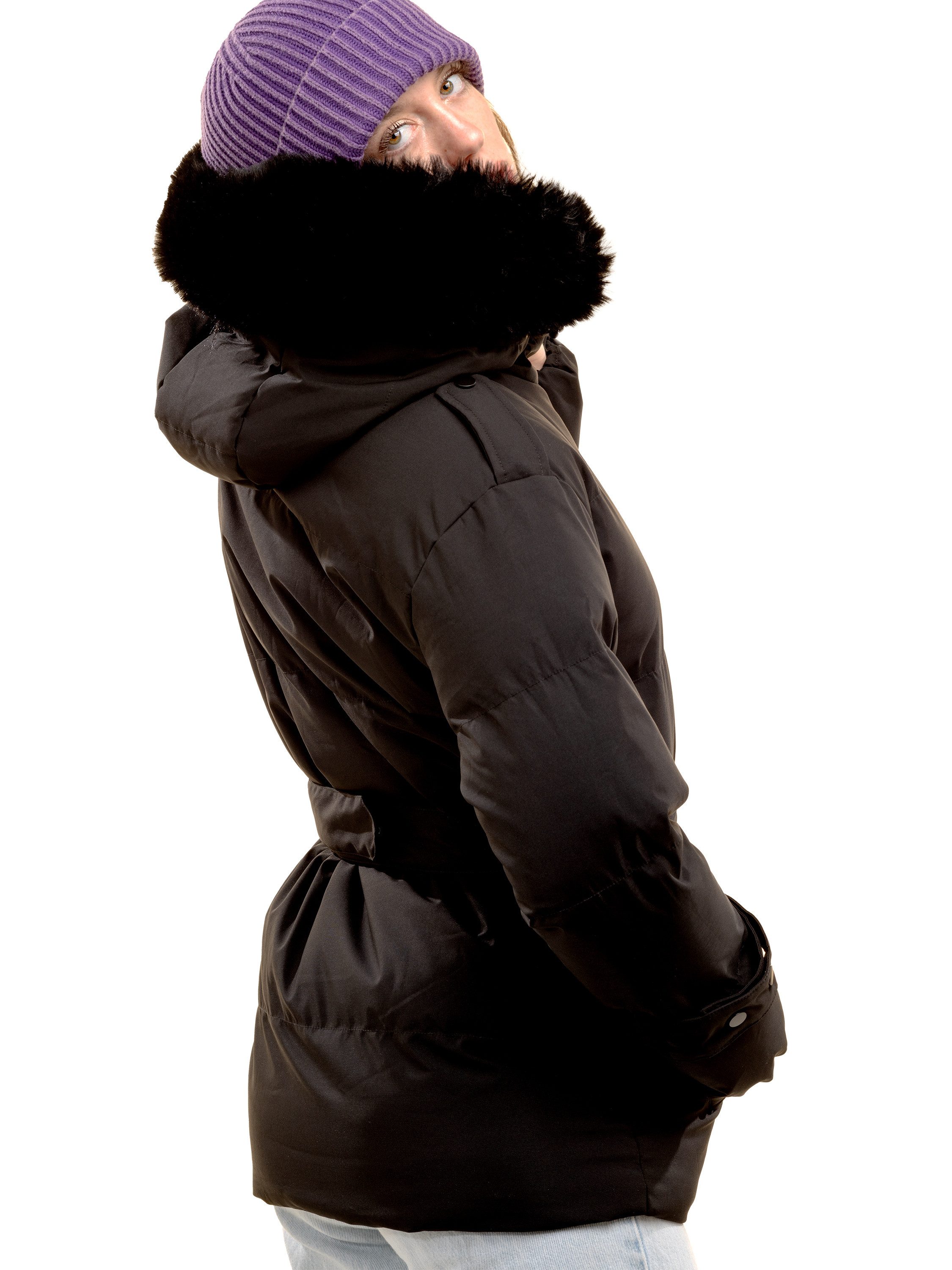 Shorai Steppjacke SH2404.601 abnehmbarer Kunstfellbesatz an der Kapuze, verstellbarer Taillengürtel