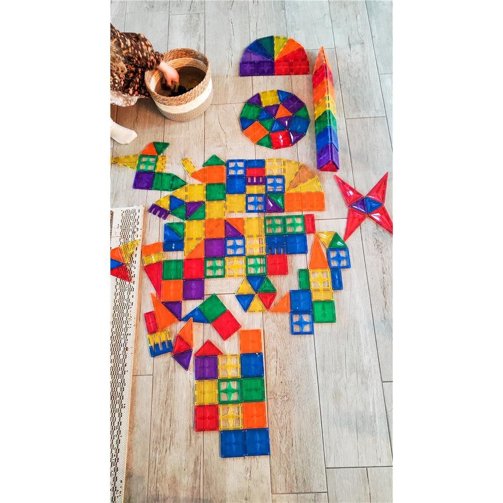 Cleverclixx Cleverclixx Erfindungs-Bausatz in Knallfarben 110 Teile Magnetspielbausteine, langlebiges Magnetspielzeug, robuste Bauweise, erweiterbar