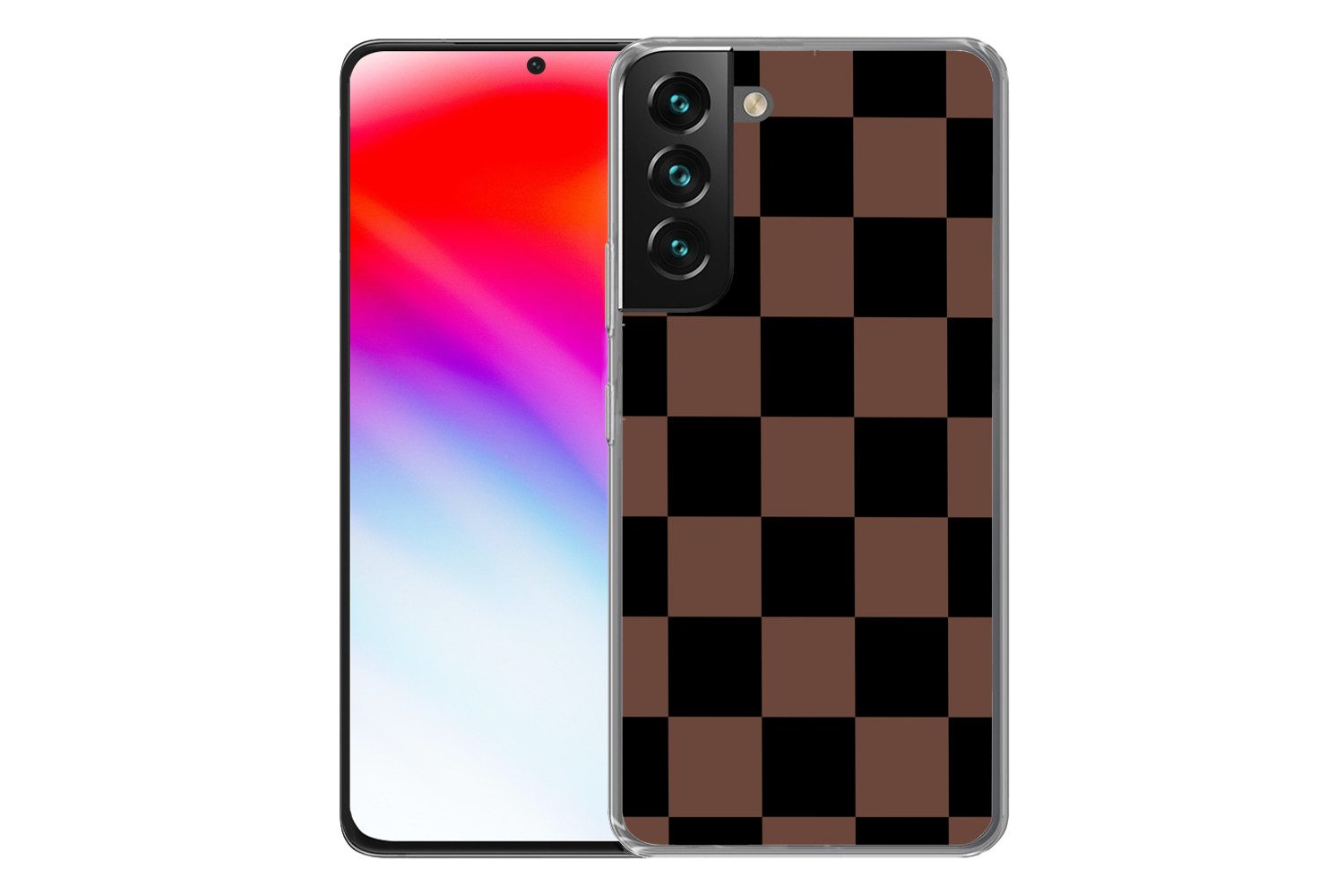 MuchoWow Handyhülle für Samsung Galaxy S22 Plus Schachbrettmuster - Braun - Schwarz - Blöc, Phone Case, Silikon, Schutzhülle Dünn
