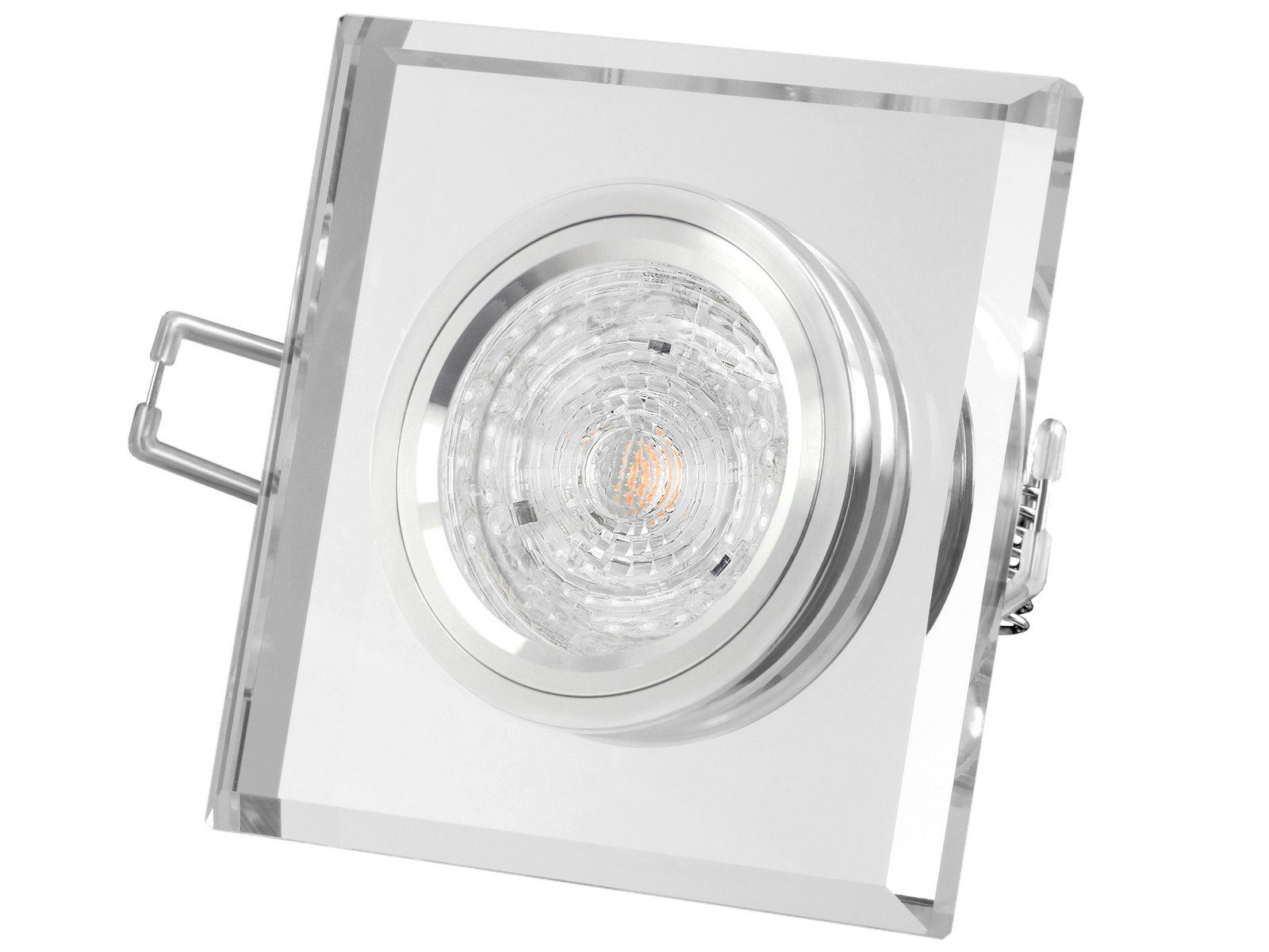SSC-LUXon LED Einbaustrahler Design LED-Einbauspot aus Glas quadratisch klar spiegelnd, 4,9W, Neutralweiß