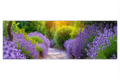 MuchoWow Balkonsichtschutz Blumen - Weg - Lavendel - Garten (1-St) Balkon- und Gartensichtschutz, 300x110 cm
