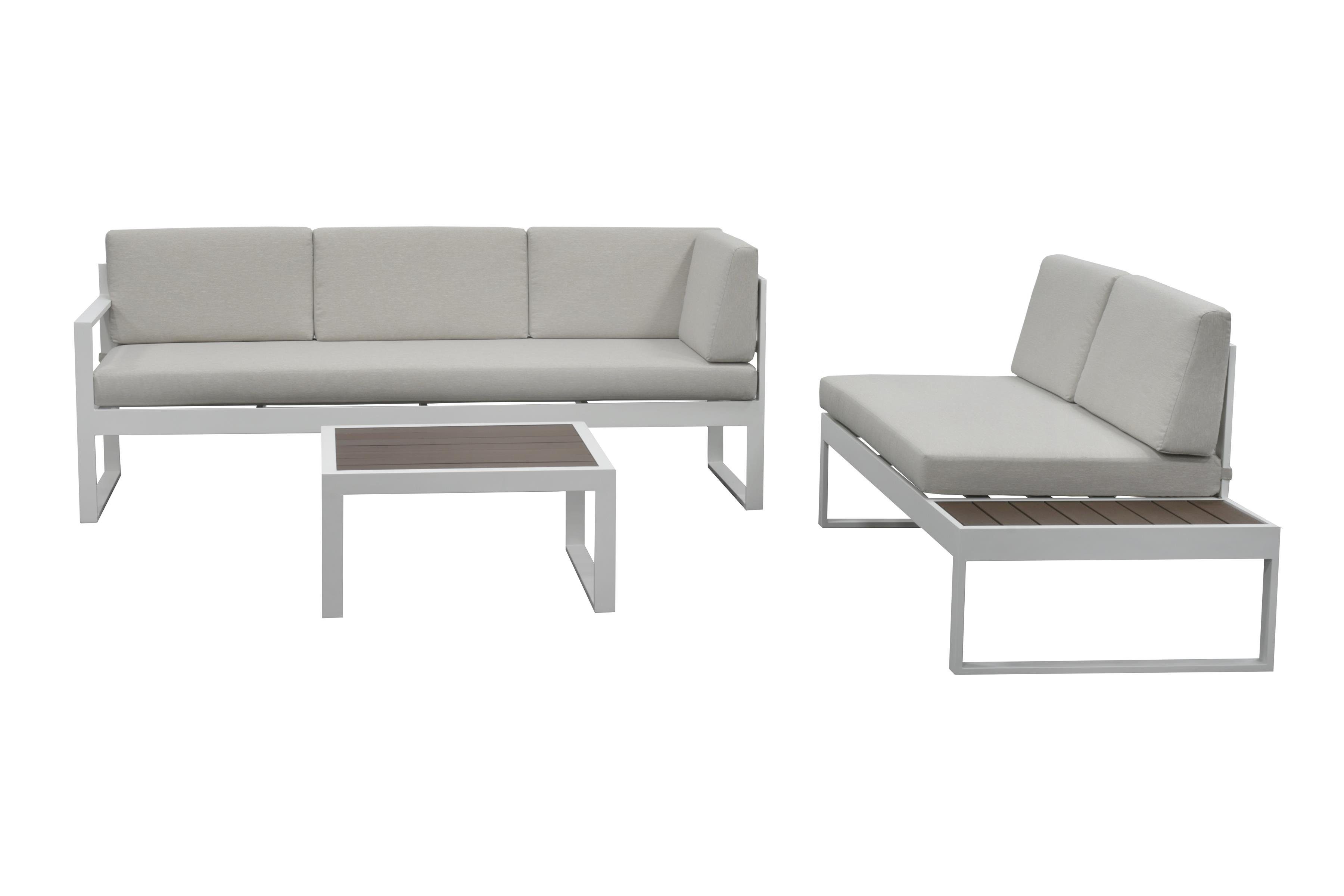 bellavista - Home&Garden® Loungeset »Lima« Lounge Set Alu Ecklounge Loungemöbel Sitzgruppe Gartenmöbel, (Set, 3-tlg., 1 3-Sitzer Sofa), weiß, Aluminium, für 5 Personen, wetterfest - Garten, Terrasse