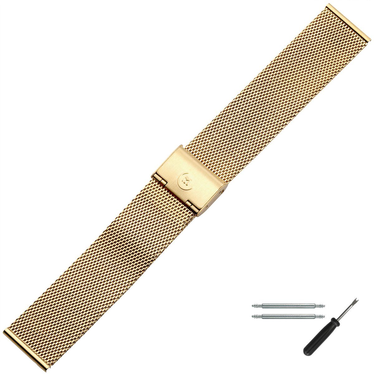 MARBURGER Uhrenarmband 20mm Edelstahl Gold Milanaise