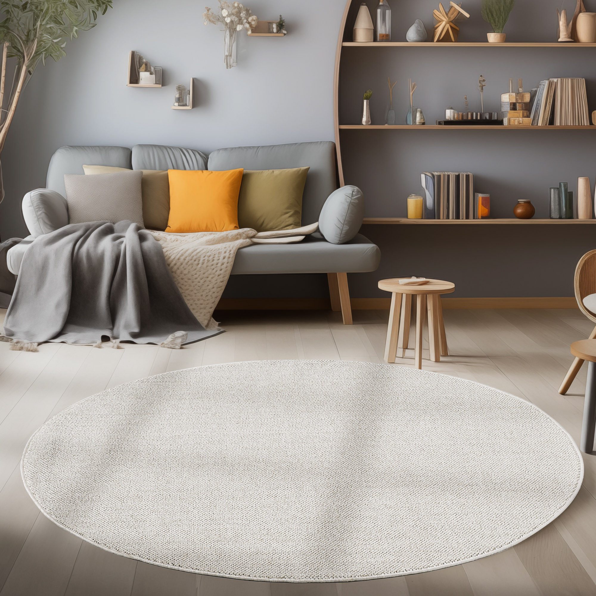 Carpettex Schlingenteppich Unicolor, Rund, Höhe: 7 mm, Schlingenteppich Schlafzimmer Einfarbig Meliert Design