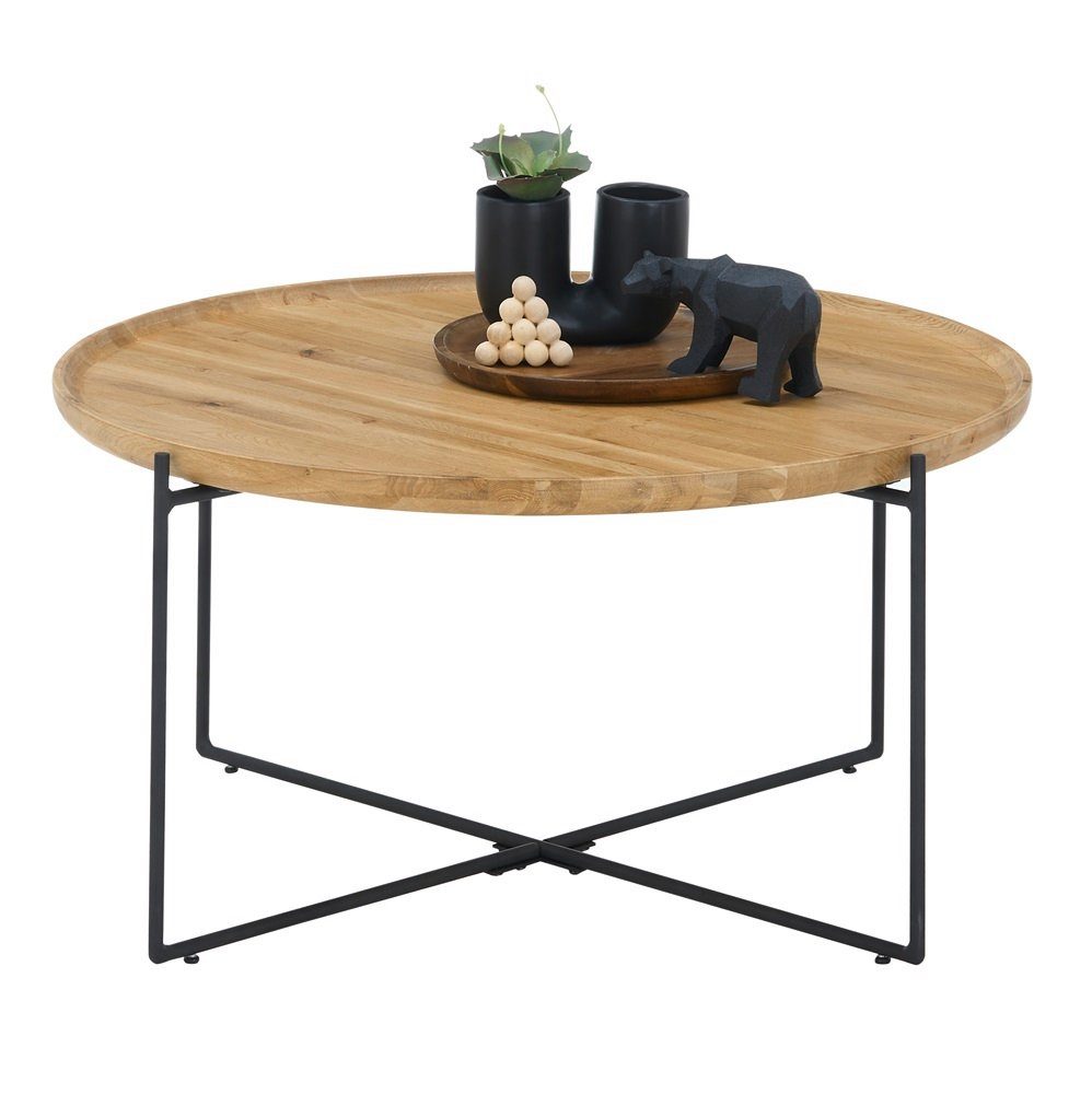 MCA furniture Couchtisch Couchtisch Treviso, rund, Eiche massiv / schwarz (no-Set), Breite 80 cm,Tischplatte aus Massivholz