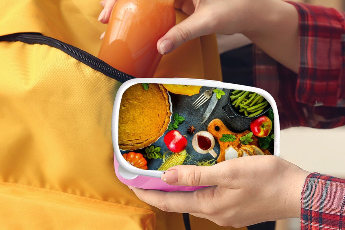 Kunststoff Mädchen, Brotdose - Kinder, Kunststoff, Besteck rosa MuchoWow (2-tlg), Snackbox, Erwachsene, Gewürze für - Kuchen, Gemüse - Lunchbox Brotbox