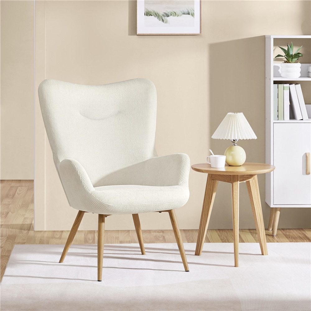 Yaheetech Loungesessel Ohrensessel aus Cordstoff, Eleganter Relaxsessel für Wohnzimmer