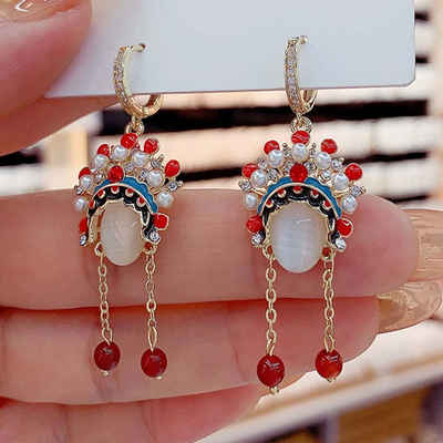 FIDDY Paar Ohrhänger Ethno-Stil, mittellange Peking-Oper Ohrringe, Vintage-Ohrringe (1-tlg), Gold, charmant, zum Verschenken geeignet, leicht zu tragen