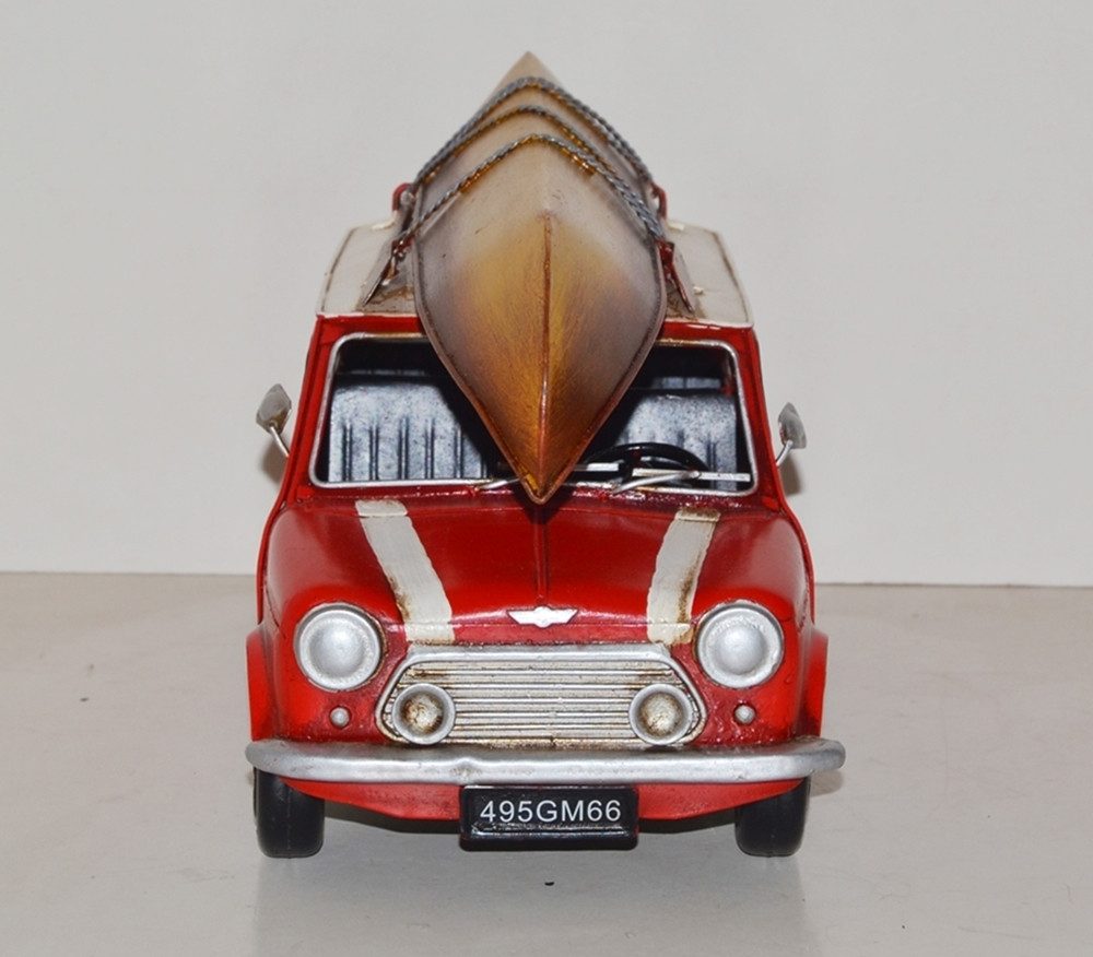 JS GartenDeko Modellauto Modellauto Mini Cooper rot mit Dachgepäckträger Oldtimer L 35 cm