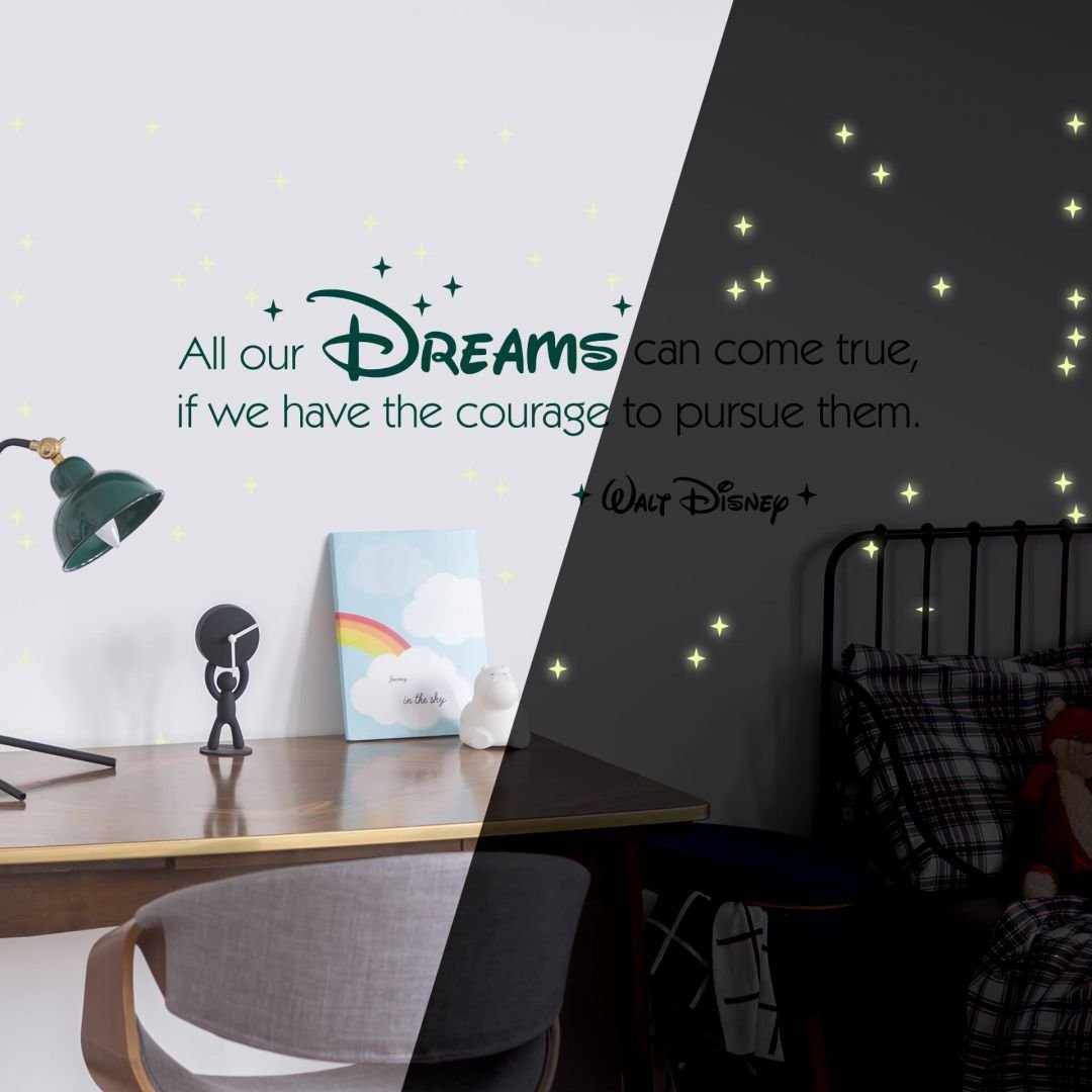 K&L Wall Art Wandtattoo All our dreams Leuchtsterne Gelb 120x40cm selbstklebend, Kinderzimmer Leuchtbild