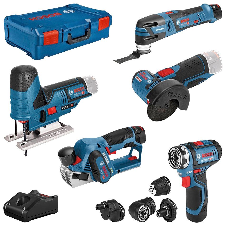 Bosch Professional Elektrowerkzeug-Set, Kombi-Set, 10-tlg., Akku-System 12V Professional