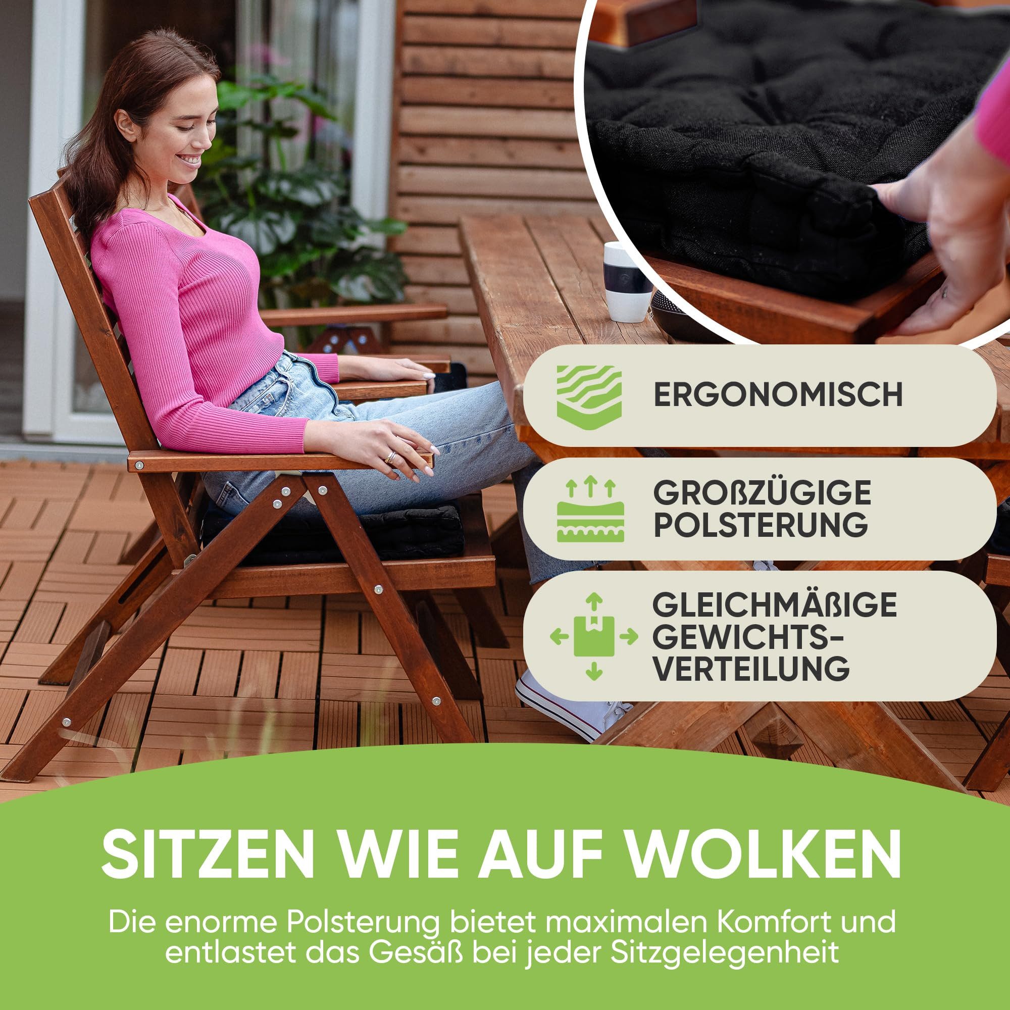 Gräfenstayn Sitzkissen 4er Set 40x40 cm mit 8 cm Polsterung aus 100 % Baumwolle -, robustes Sitzkissen für Indoor & Outdoor, bequemes Bodenkissen