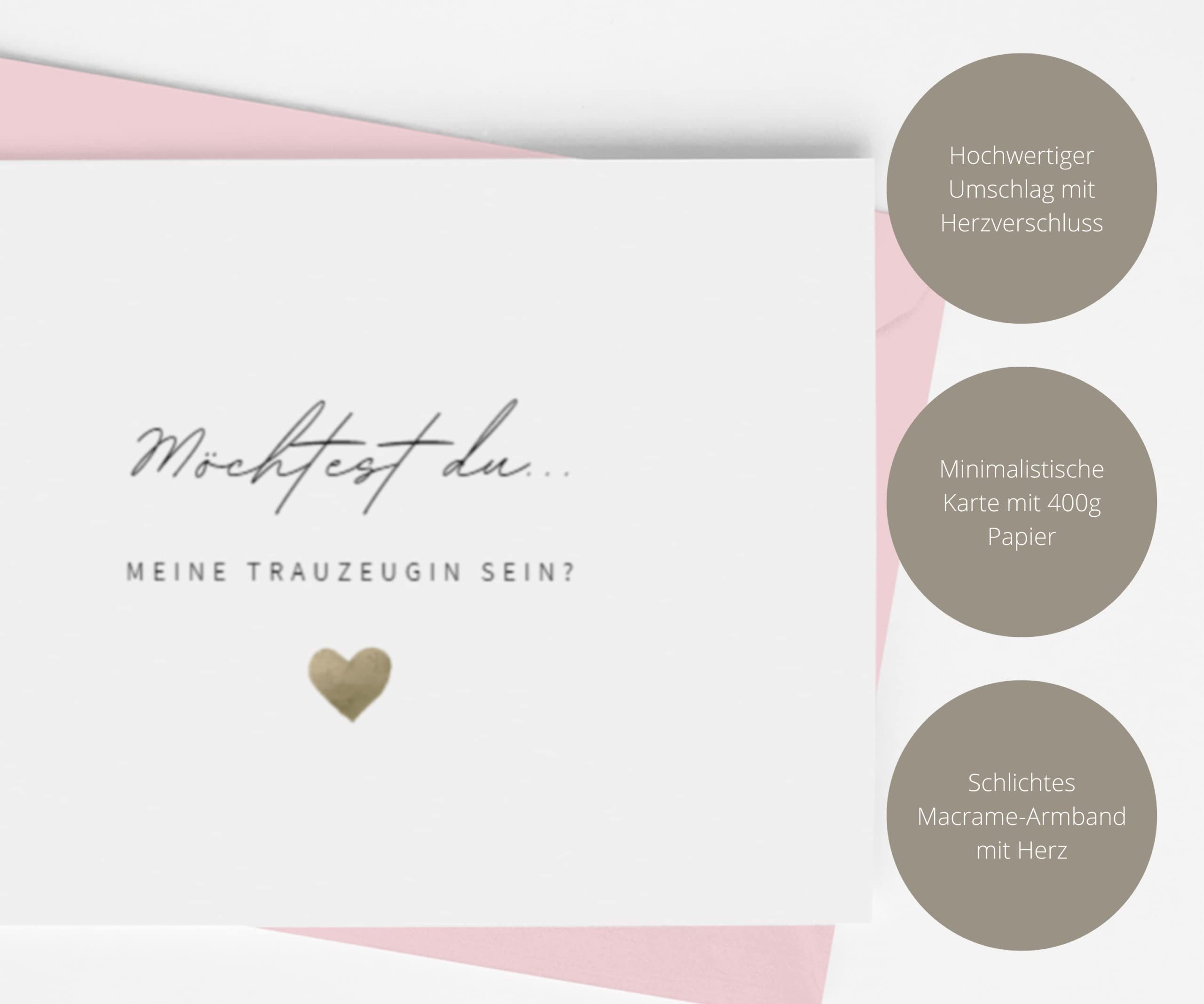 Briefzauber Hochzeitskarte Trauzeugin fragen - Karte mit Armband & Herzumschlag (vers. Varianten)