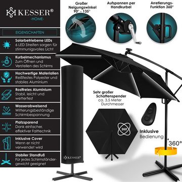 KESSER Ampelschirm, Alu Ampelschirm LED Solar Abdeckung mit Kurbelvorrichtung