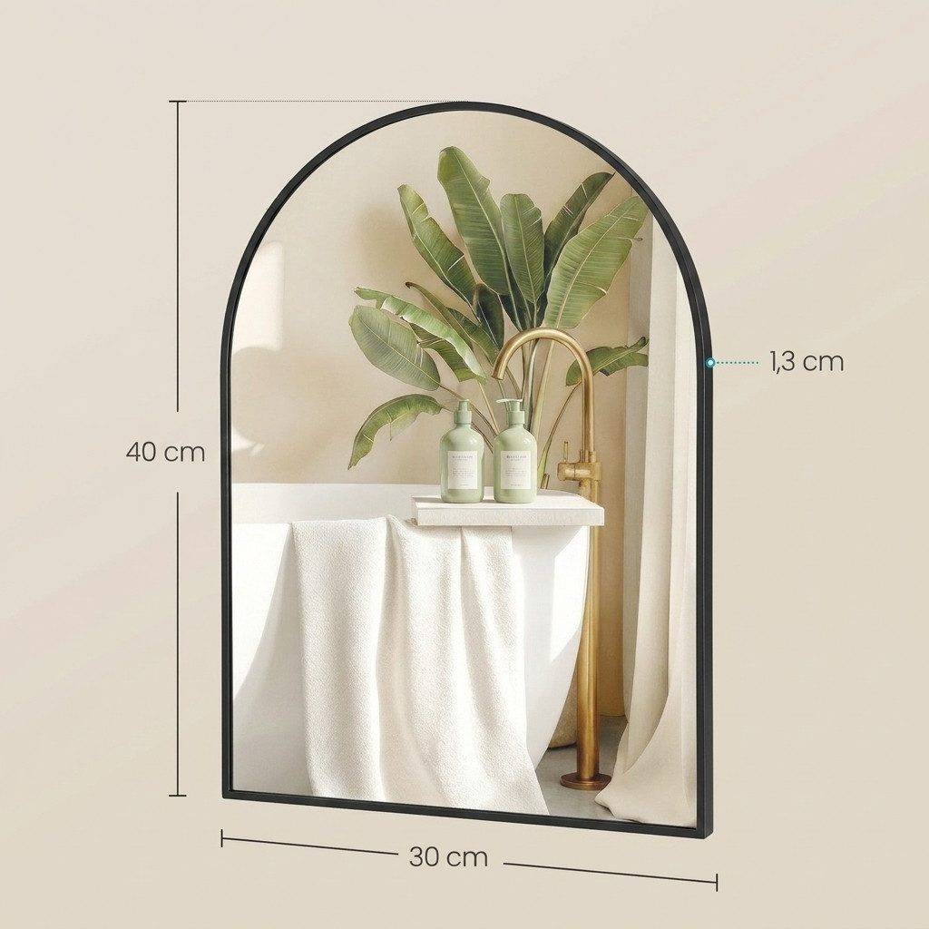 SONGMICS Standspiegel Spiegel für Bad, gewölbter Spiegel, für Wohn-, Schlaf- und Badezimmer, Aluminiumrahmen, mit Sicherheitsfolie, rechteckig/gewölbt, 40 x 30  – Bild 3 von 5