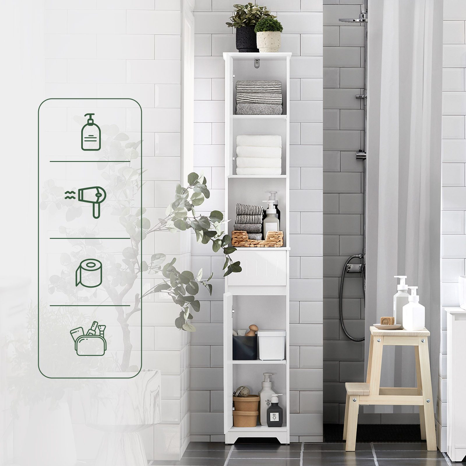 SoBuy Hochschrank BZR109, Badschrank schmal, Badregal, Holz, Weiß Badezimme günstig online kaufen