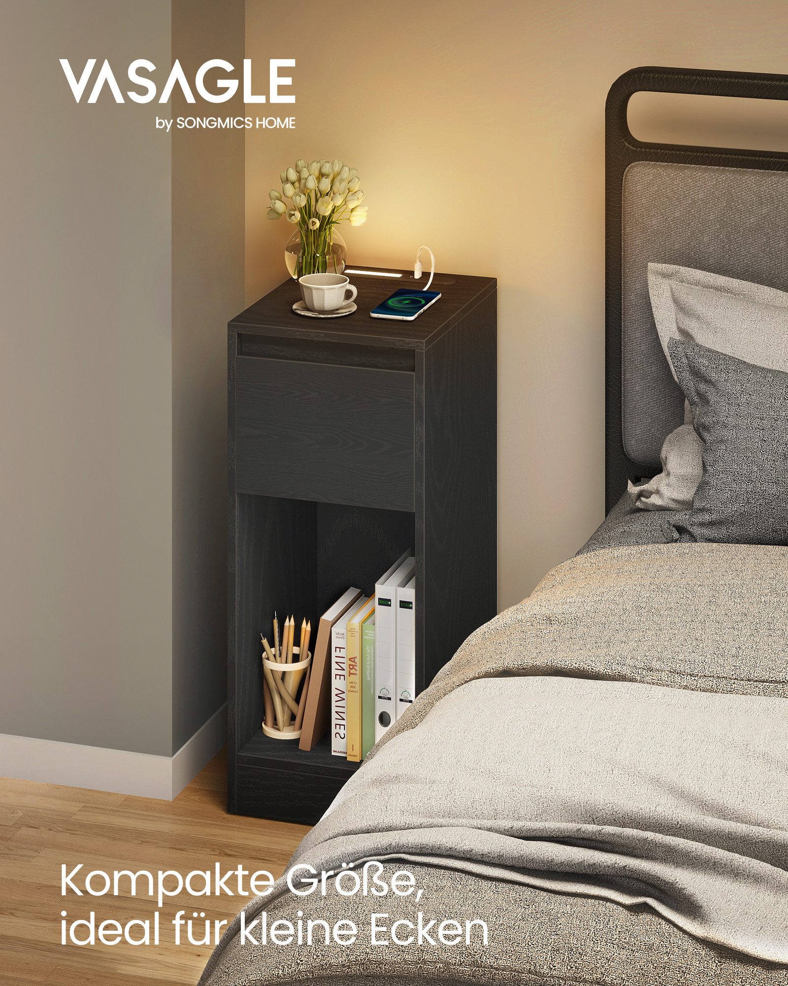 VASAGLE Nachttisch (2-St), schmal Beistelltisch, Nachtschrank mit LED-Beleu günstig online kaufen