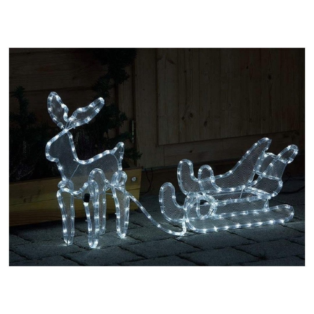 Gartenpirat LED Dekofigur Rentier mit Schlitten 100 x 49 cm 216 LED Weihnachtsdeko für außen – Bild 4 von 4