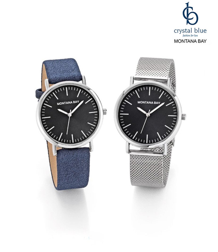 crystal blue Quarzuhr Armbanduhr Unisex Damen Herren Wechselarmband blau Velours silber Mesh, kostenlose Lieferung