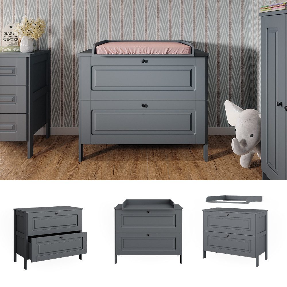 VitaliSpa® Wickelkommode Ajaton, Grau, 108 x 98 cm mit 2 Schubladen