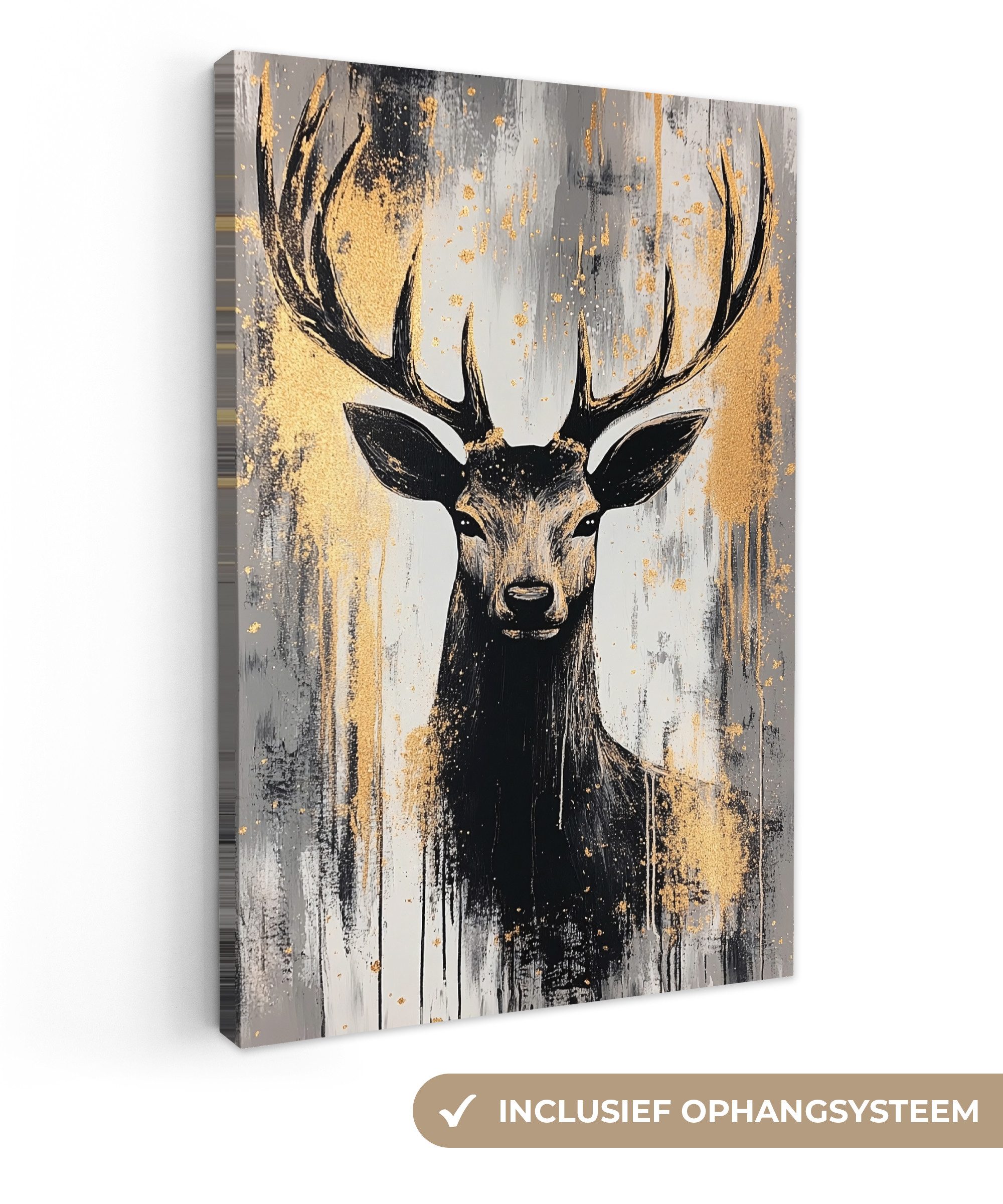 OneMillionCanvasses® Leinwandbild Abstrakt - Hirsch - Geweih - Gold, Fotodruck (1 St), Leinwand Canvas Wandbild, Wanddekoration 20x30 cm