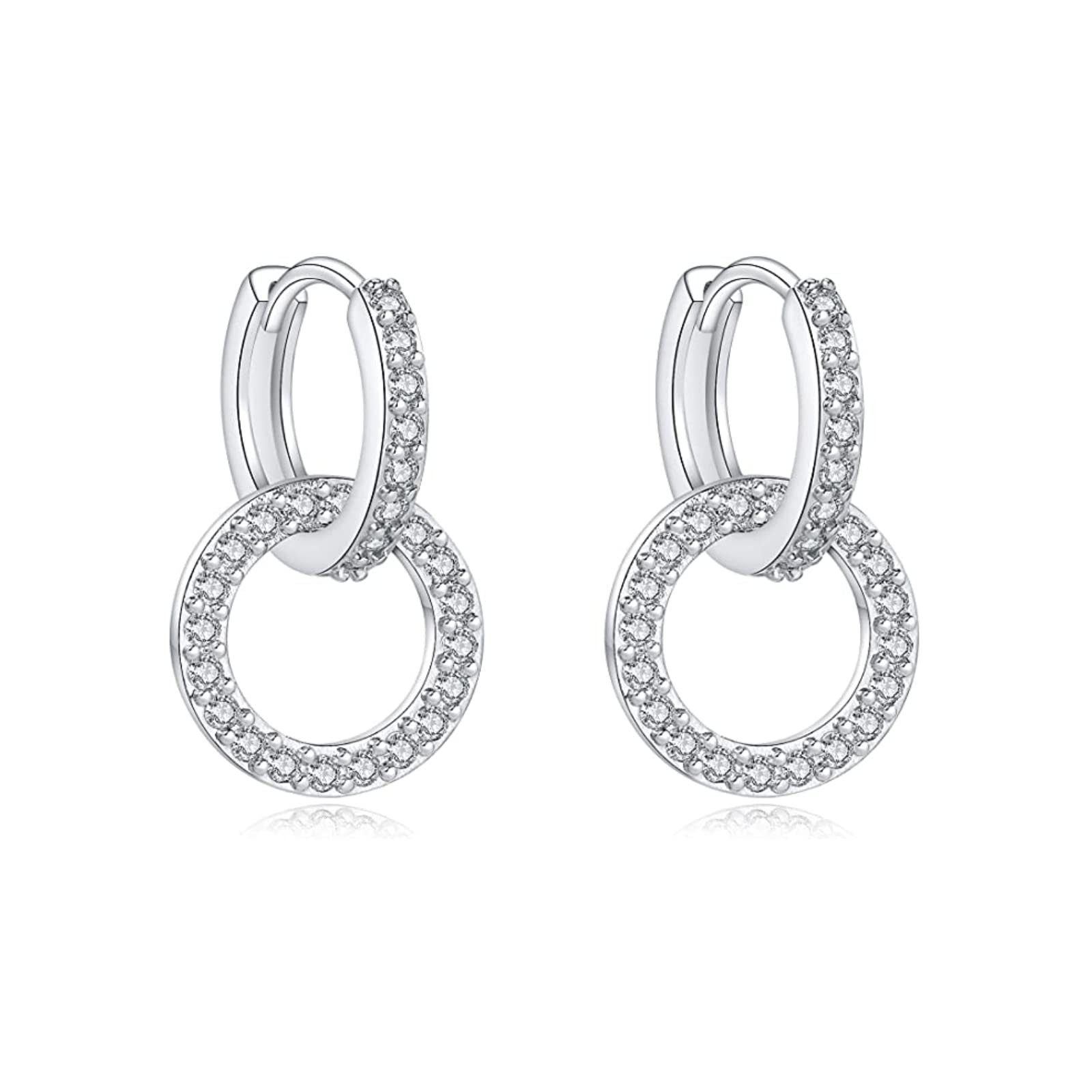 POCHUMIDUU Ohrring-Set Ohrringe Silber 925 hängend für Mädchen,double hoop mit Zirkonia, Double Circle Hoop Ohrringe Schmuck für Hochzeitsgeschenke für Frauen